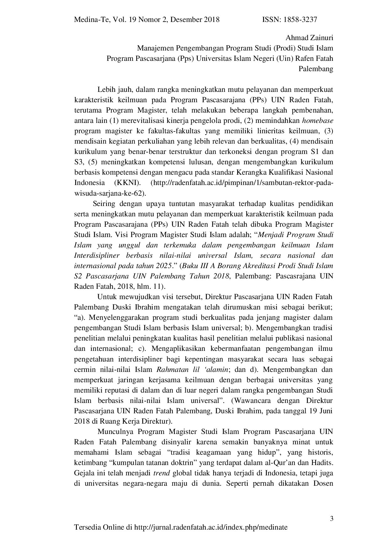 JURIS Manajemen Pengembangan Program Studi Prodi Studi Islam Program Pascasarjana Pps Universitas Islam Negeri UIN Rafen Fatah Palembang