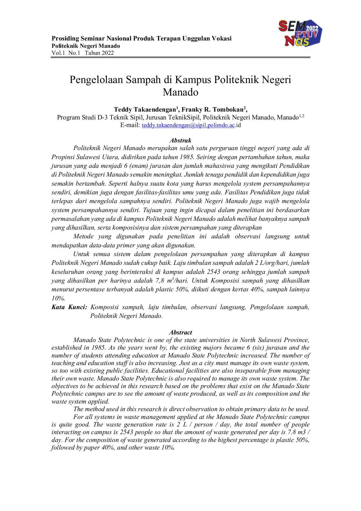 JURIS Pengelolaan Sampah di Kampus Politeknik Negeri Manado