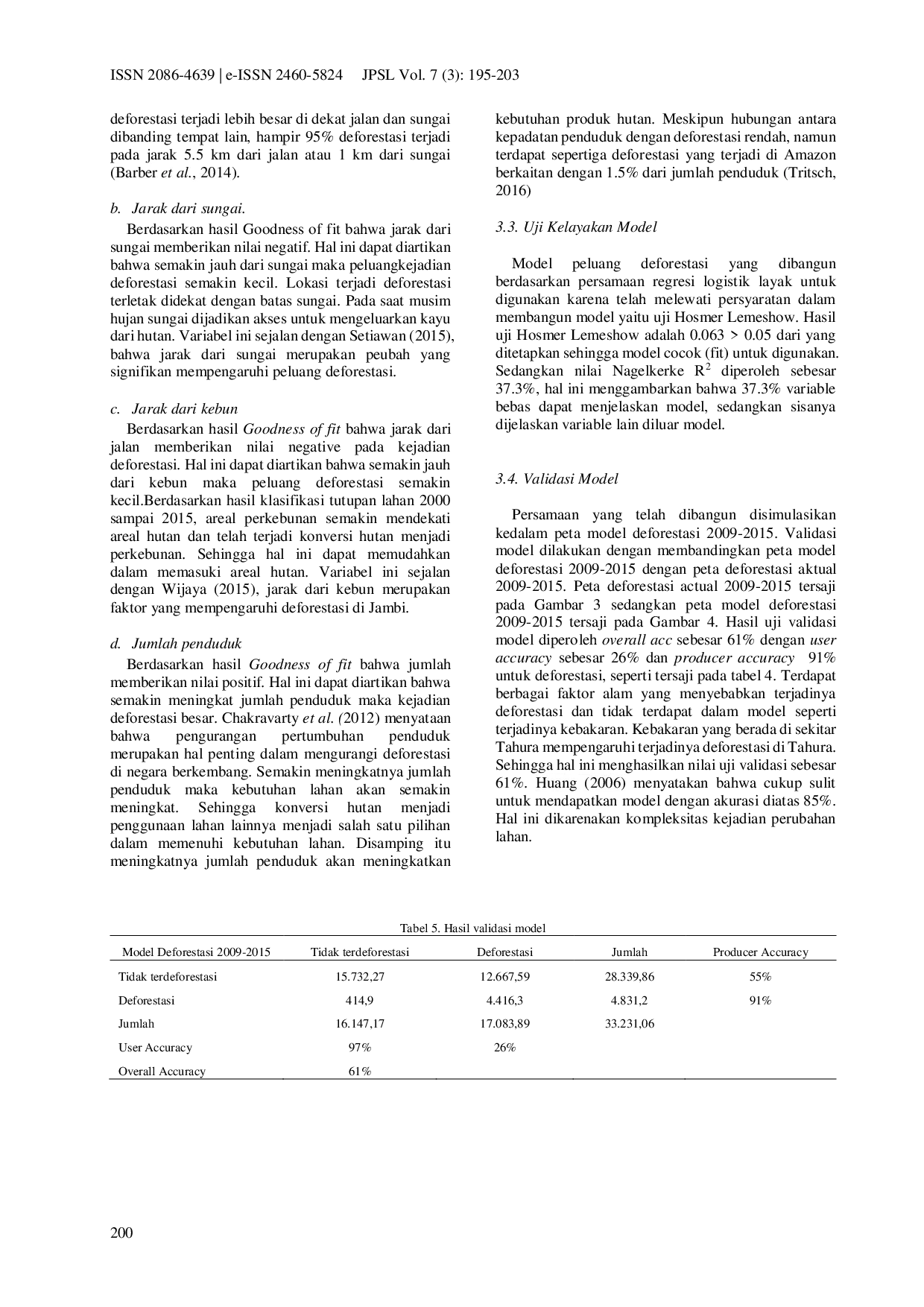 juris Analisis Deforestasi Menggunakan Regresi Logistik Model Di Tahura Sekitar Tanjung Provinsi Jambi