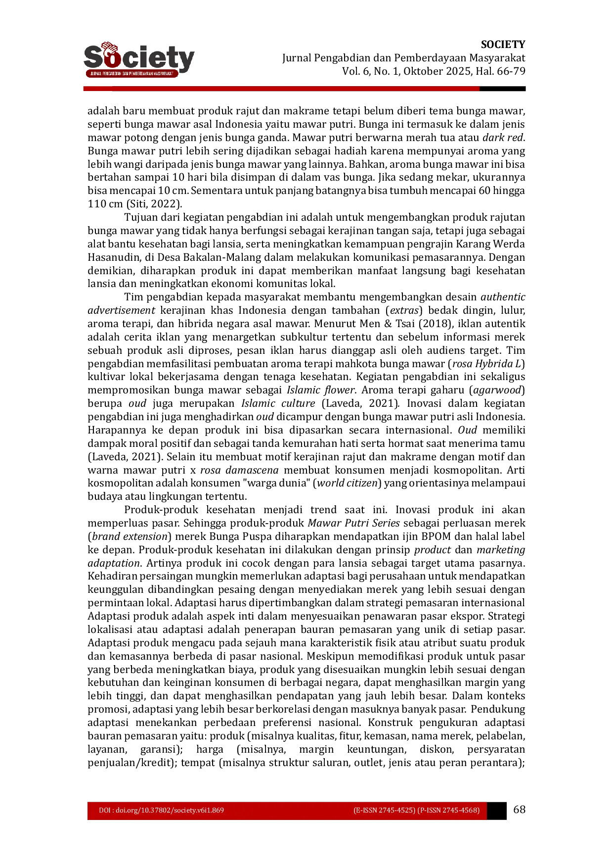 JURIS Komunikasi Pemasaran Rajutan Bunga Mawar untuk Kesehatan Lansia Bedak Dingin Lulur dan Aromaterapi Anti Hipertensi