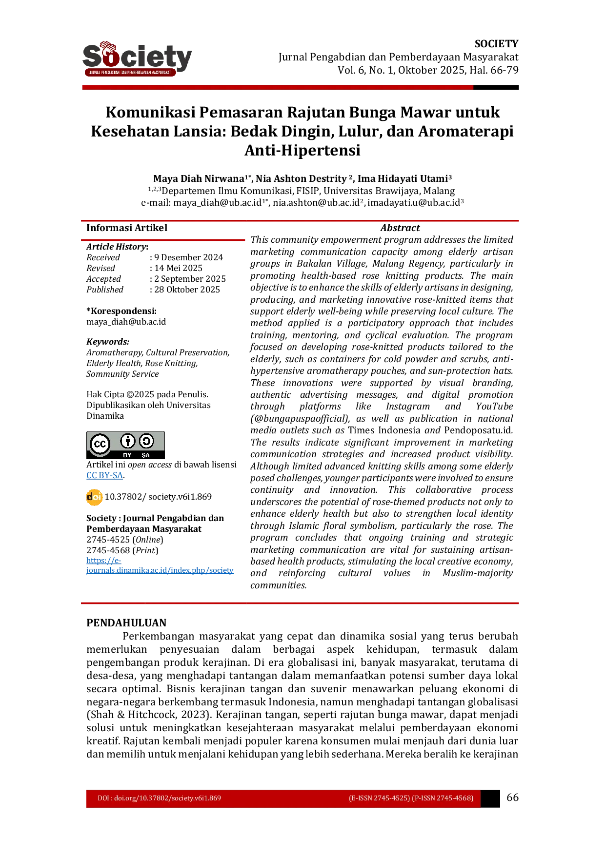 JURIS Komunikasi Pemasaran Rajutan Bunga Mawar untuk Kesehatan Lansia Bedak Dingin Lulur dan Aromaterapi Anti Hipertensi