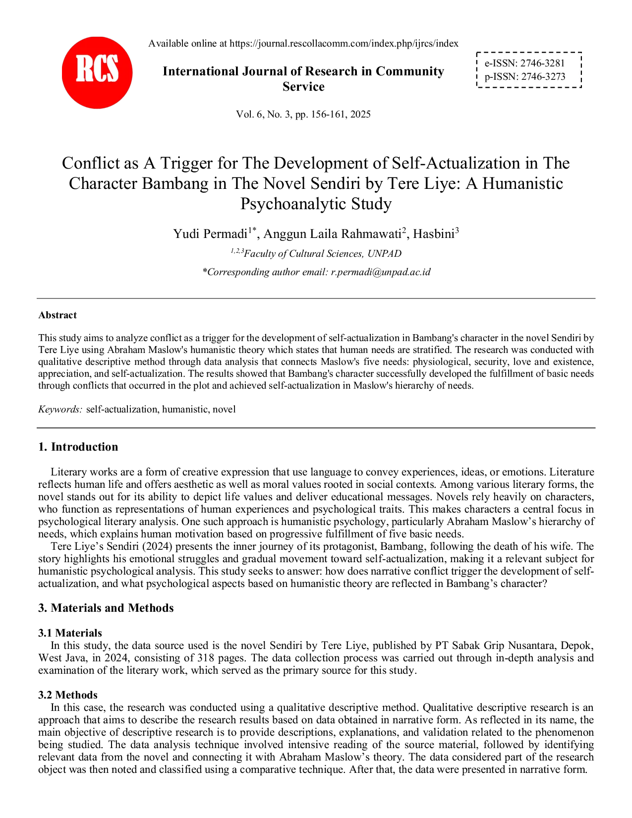 JURIS Conflict As A Trigger For The Development Of Self Actualization In The Character Bambang In The Novel Sendiri By Tere Liye A Humanistic Psychoanalytic Study