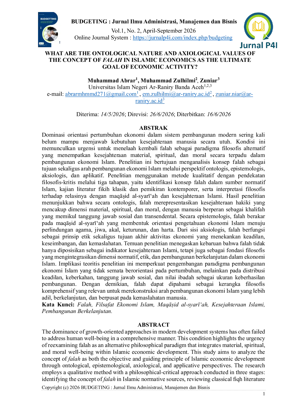 JURIS What Are the Ontological Nature and Axiological Values of the Concept of Falah in Islamic Economics as the Ultimate Goal of Economic Activity