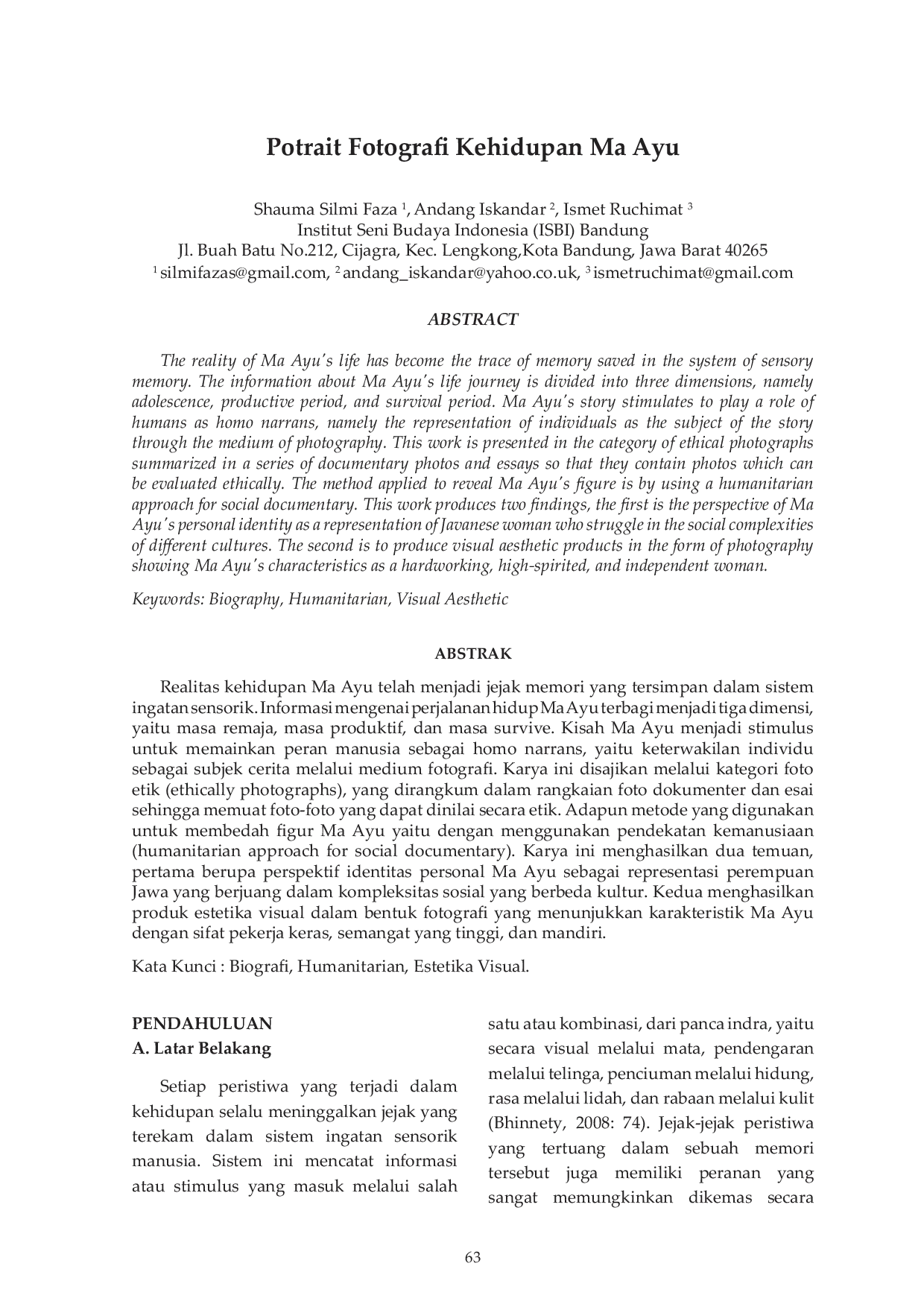 JURIS Potrait Fotografi Kehidupan Ma Ayu