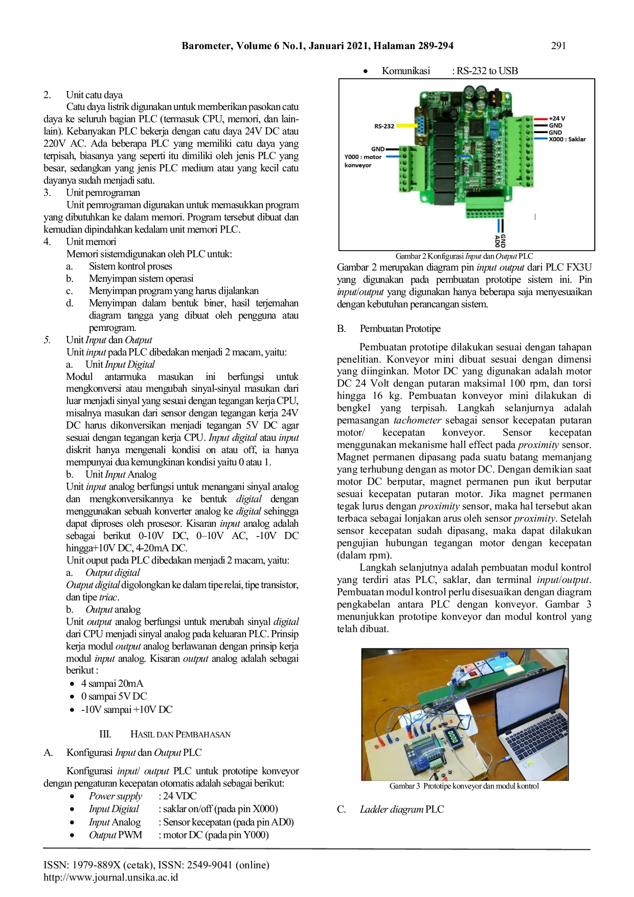 JURIS Prototipe Sistem Konveyor Otomatis dengan Kendali Kecepatan Berbasis Programmable Logic Controller