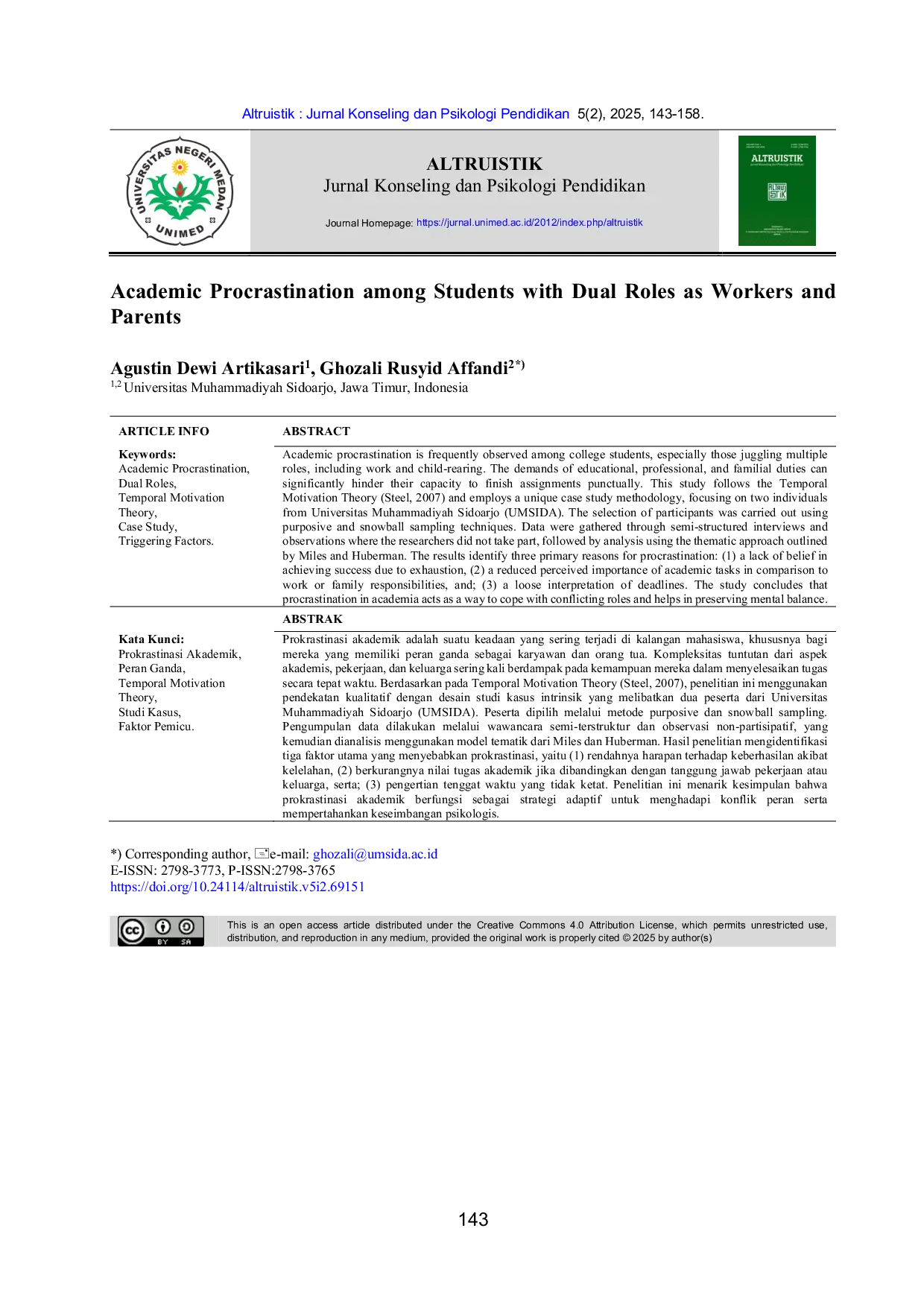 JURIS Academic Procrastination among Students with Dual Roles as Workers and Parents
