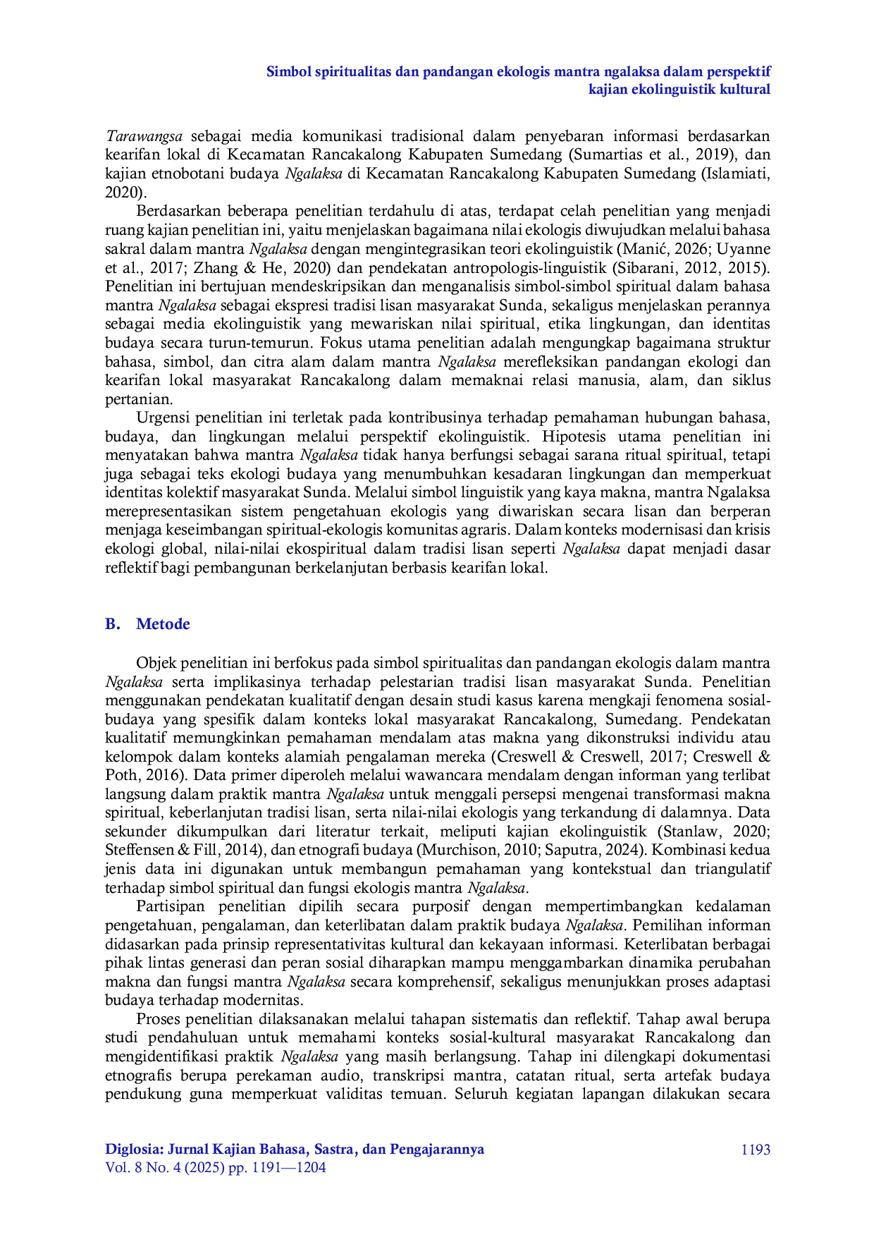 JURIS Simbol spiritualitas dan pandangan ekologis mantra ngalaksa dalam perspektif kajian ekolinguistik kultural