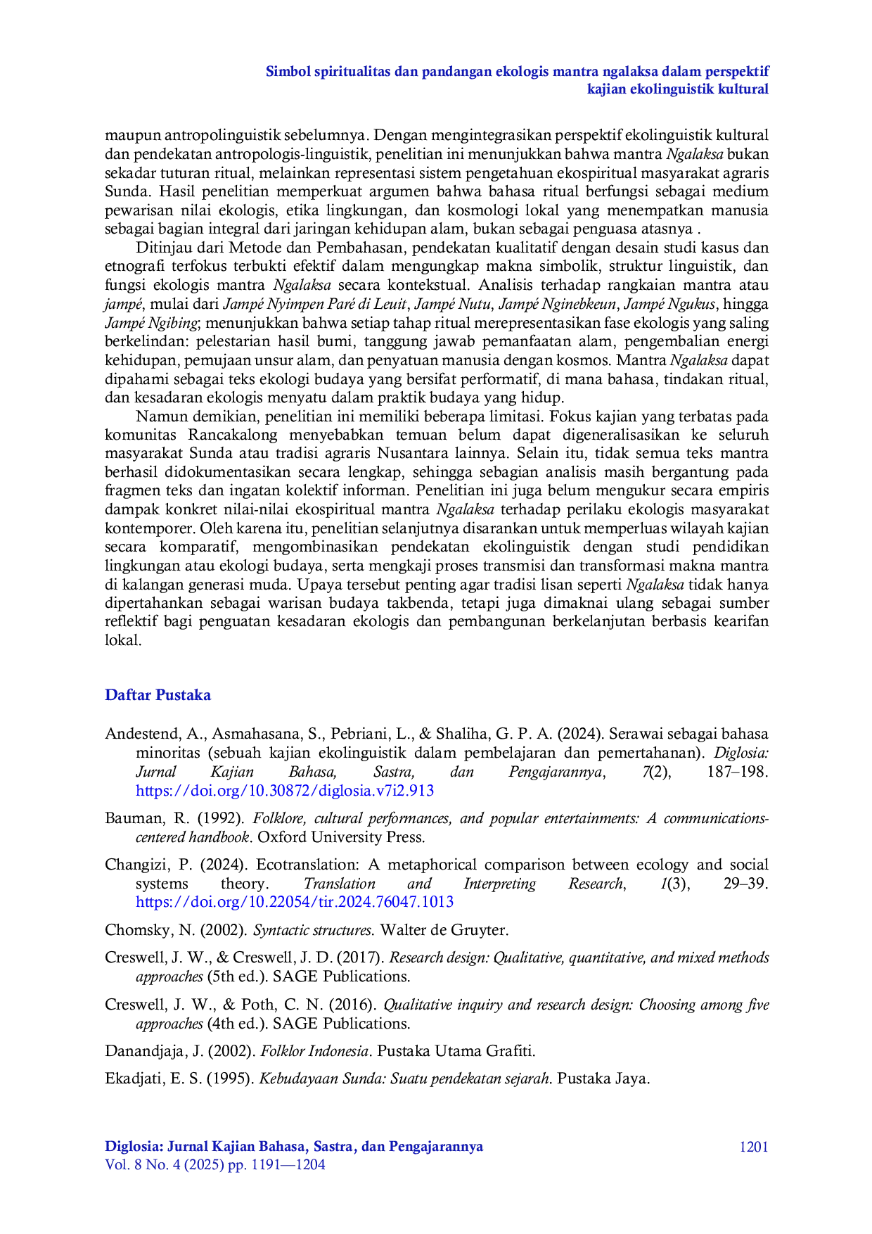 JURIS Simbol spiritualitas dan pandangan ekologis mantra ngalaksa dalam perspektif kajian ekolinguistik kultural