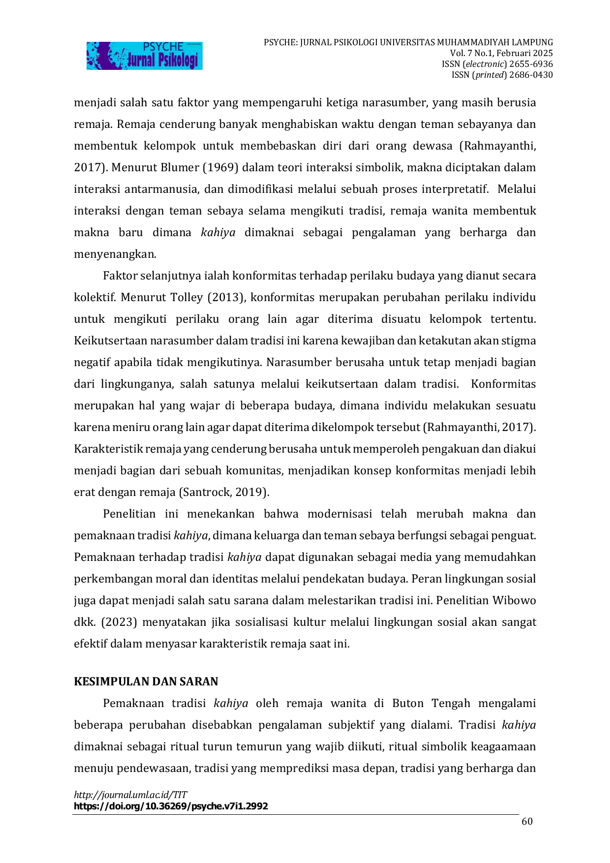 JURIS Makna Tradisi Kahiya Remaja Wanita Buton Tengah Memaknai Budaya Dalam Perspektif Psikologi