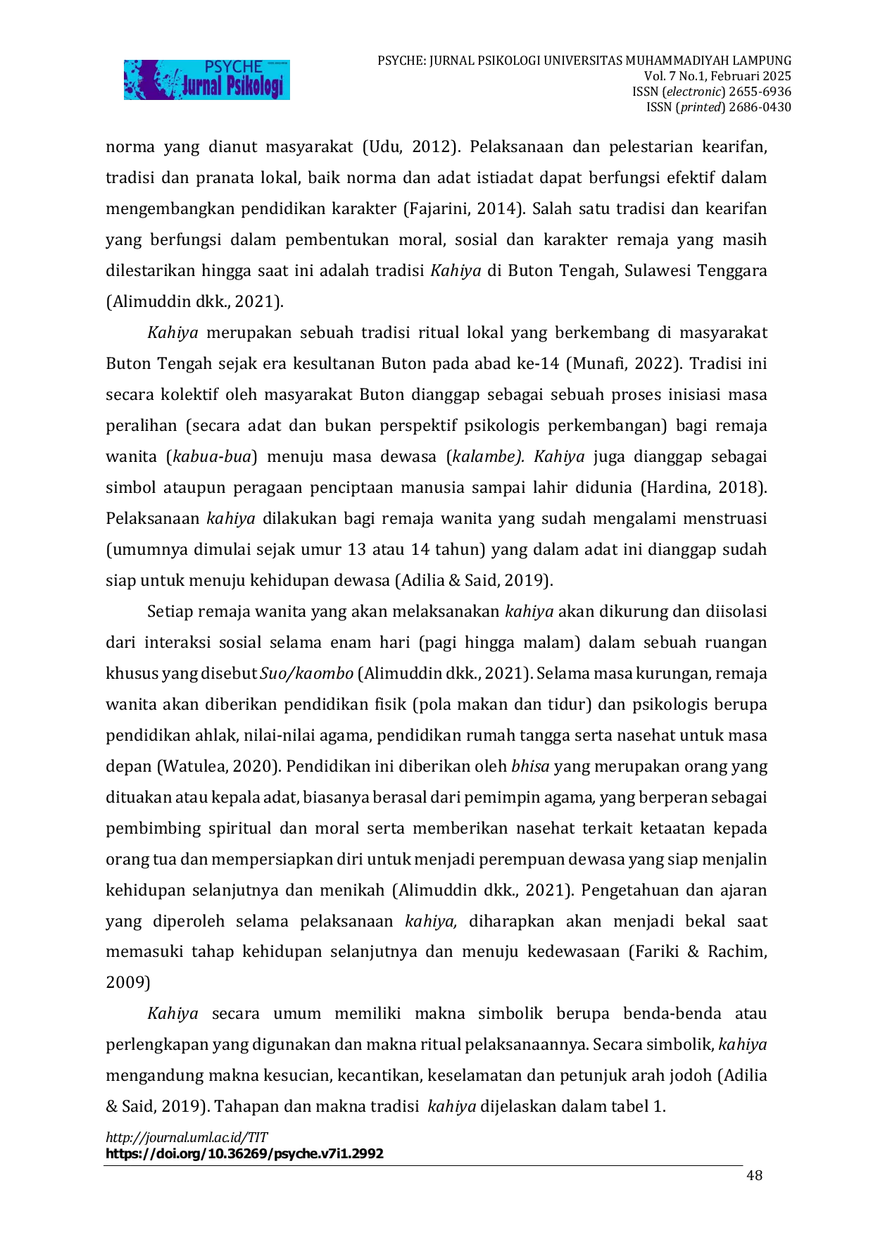 JURIS Makna Tradisi Kahiya Remaja Wanita Buton Tengah Memaknai Budaya Dalam Perspektif Psikologi