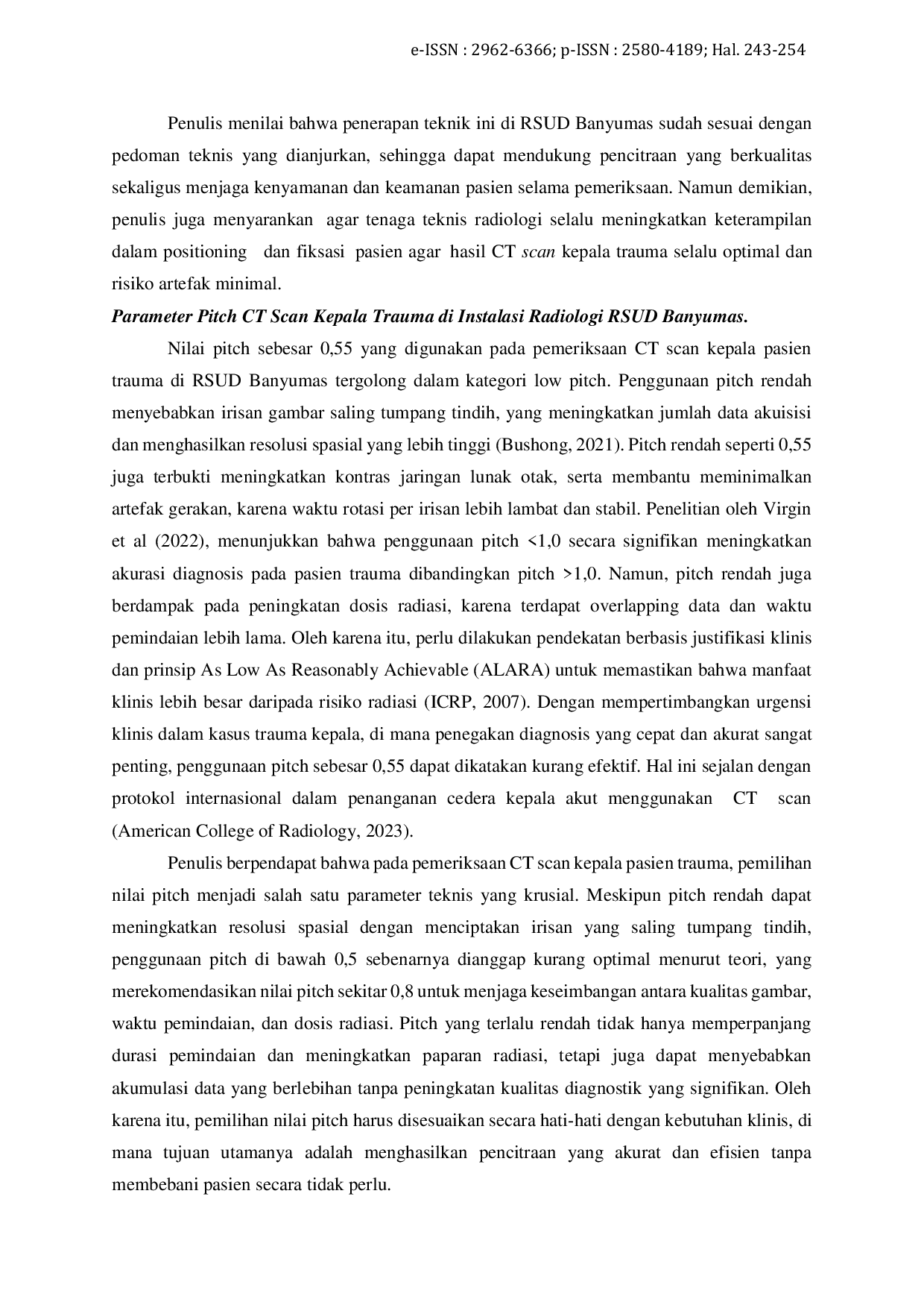 JURIS Penggunaan Pitch Rendah pada Pemeriksaan CT Scan Kepala pada Kasus Trauma di RSUD Banyumas
