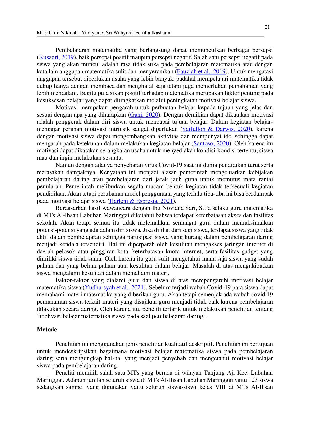 juris Motivasi Belajar Matematika Siswa Saat Pembelajaran Daring