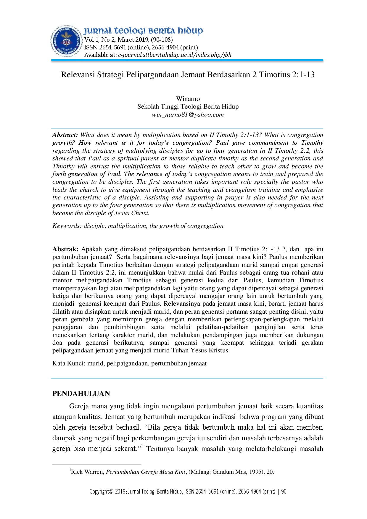 juris Relevansi Strategi Pelipatgandaan Jemaat Berdasarkan 2 Timotius 2 1 13