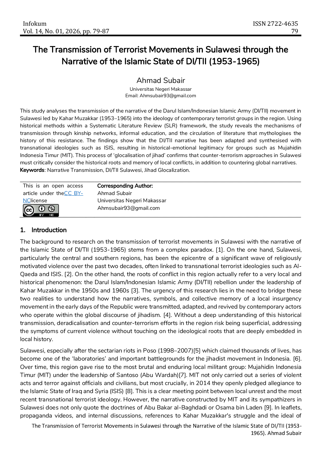 JURIS The Transmission of Terrorist Movements in Sulawesi through the Narrative of the Islamic State of DI TII 1953 1965