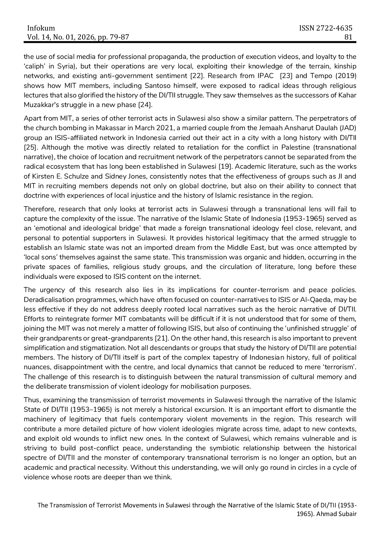 JURIS The Transmission of Terrorist Movements in Sulawesi through the Narrative of the Islamic State of DI TII 1953 1965