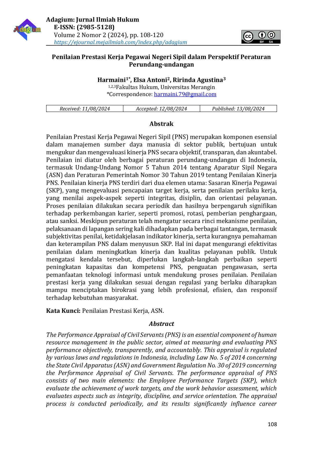 JURIS Penilaian Prestasi Kerja Pegawai Negeri Sipil Dalam Perspektif Peraturan Perundang Undangan