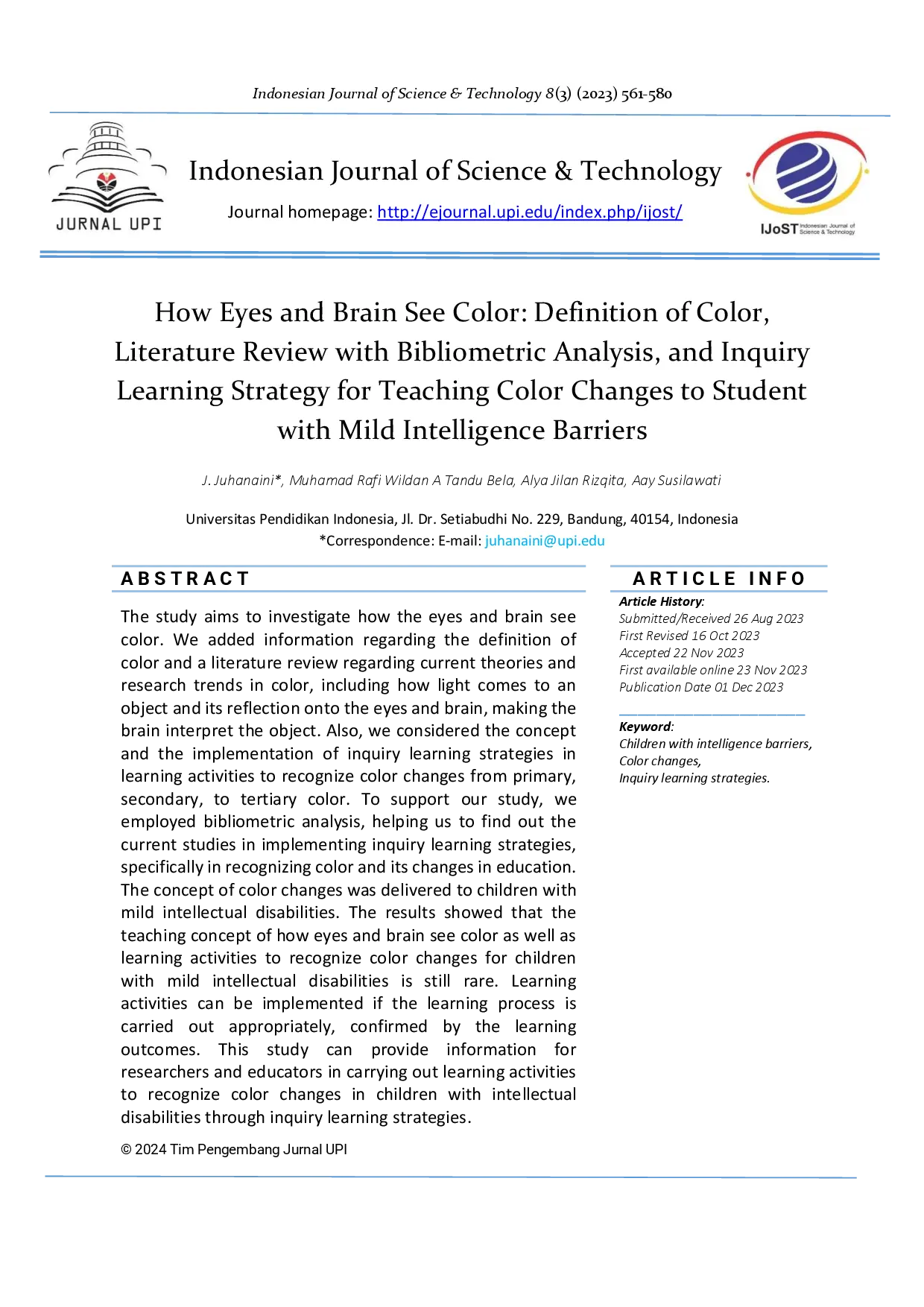 juris How Eyes and Brain See Color Definition of Color Literature Review with Bibliometric Analysis and Inquiry Learning Strategy for Teaching Color Changes to Student with Mild Intelligence Barriers