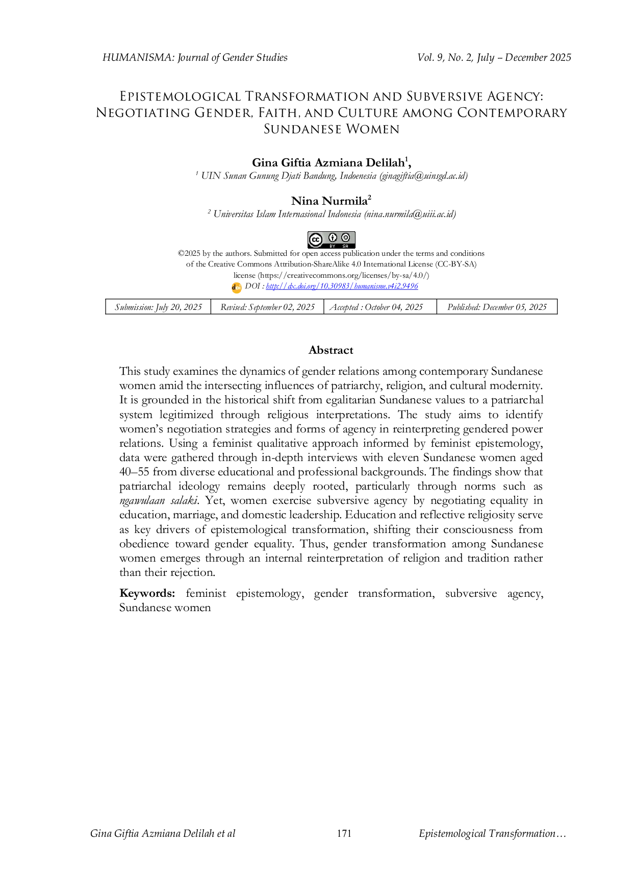 JURIS Epistemological Transformation and Subversive Agency Negotiating Gender Faith and Culture among Contemporary Sundanese Women