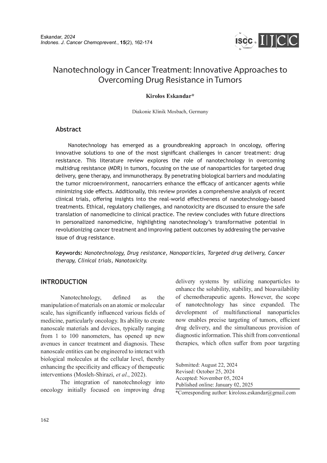 JURIS Nanotechnology in Cancer Treatment Innovative Approaches to Overcoming Drug Resistance in Tumors