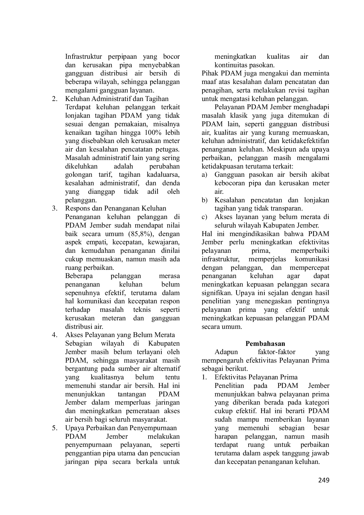 JURIS Analisis Pelayanan Prima Pdam Terhadap Kepuasan Pelanggan Melalui Pelayanan Yang Efektif