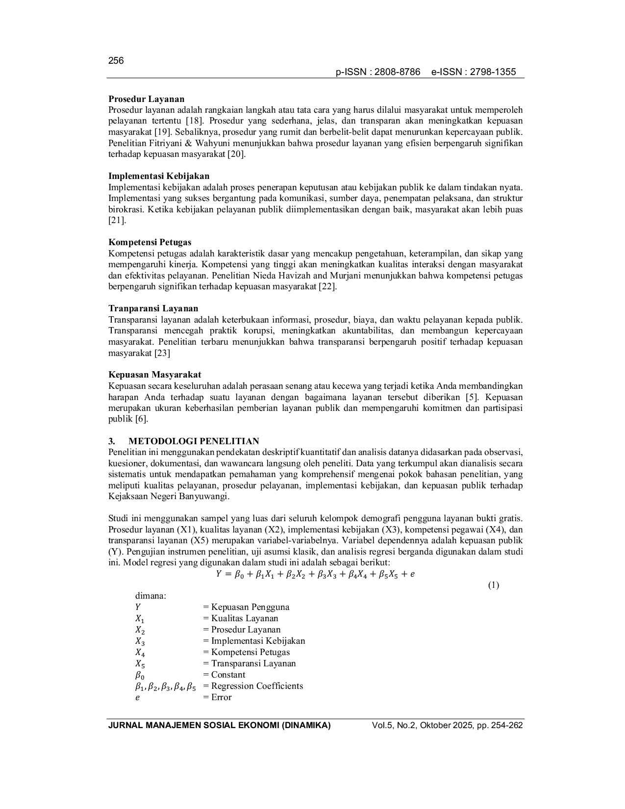 JURIS Pengaruh Faktor Faktor Pelayanan Publik Terhadap Kepuasan Masyarakat Dalam Layanan Antar dan Ambil Barang Bukti di Kejaksaan Negeri Banyuwangi