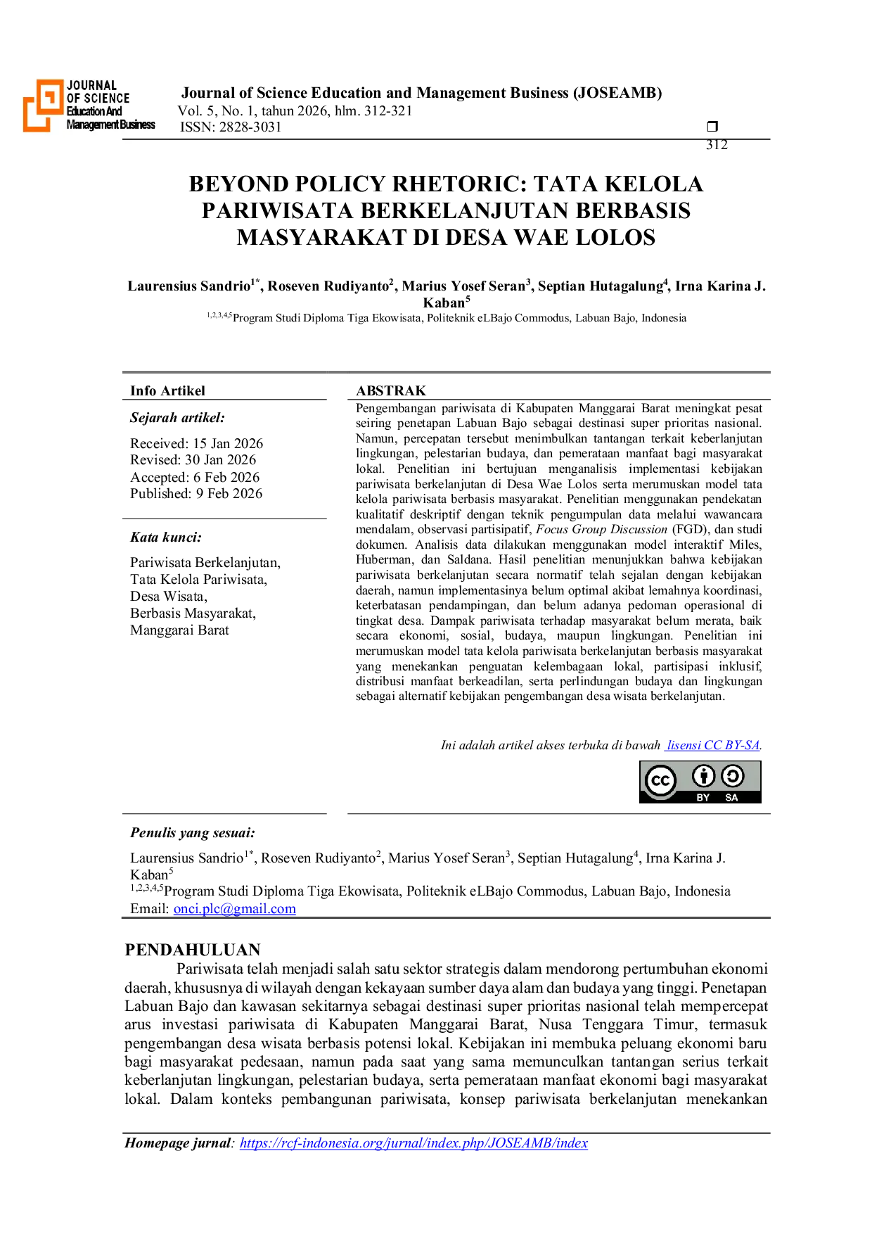 JURIS Beyond Policy Rhetoric Tata Kelola Pariwisata Berkelanjutan Berbasis Masyarakat di Desa Wae Lolos