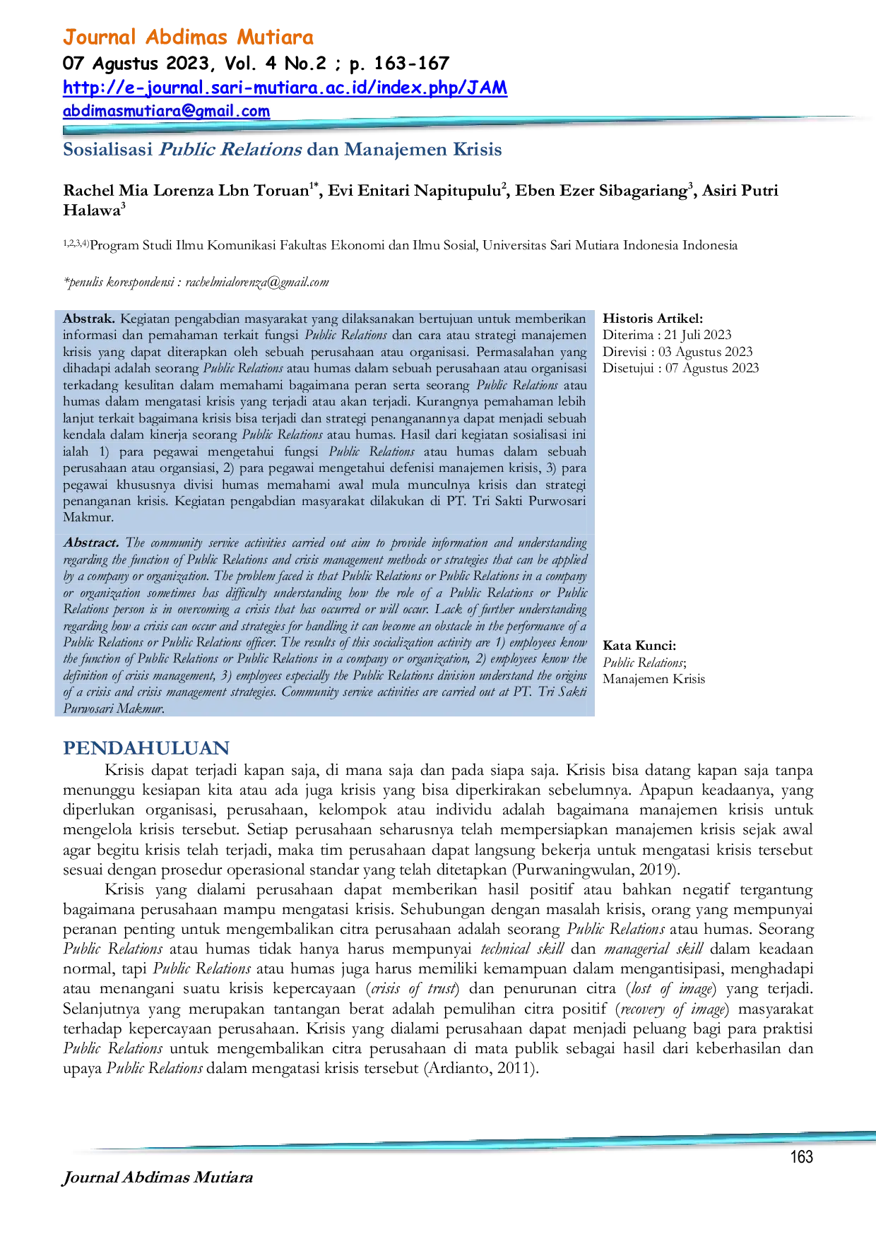 JURIS Sosialisasi Public Relations dan Manajemen Krisis