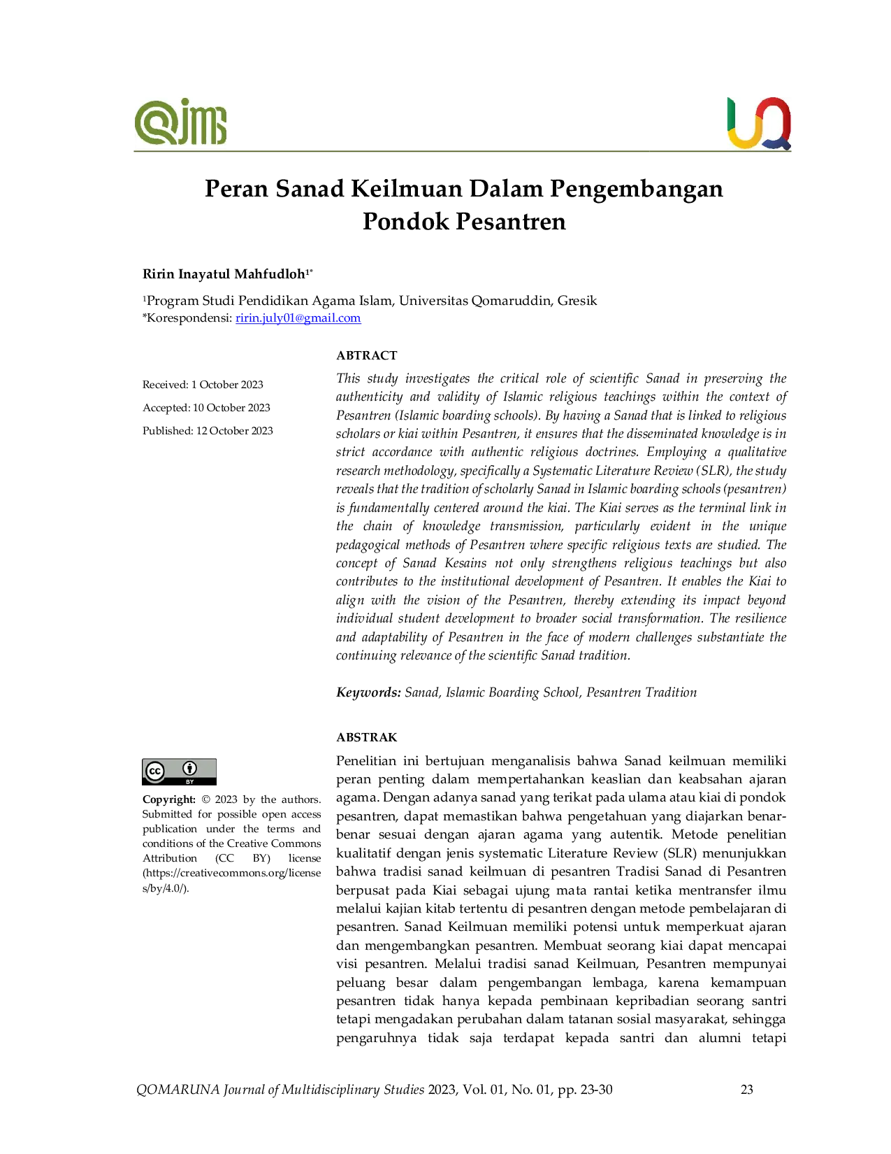 JURIS Peran Sanad Keilmuan Dalam Pengembangan Pondok Pesantren