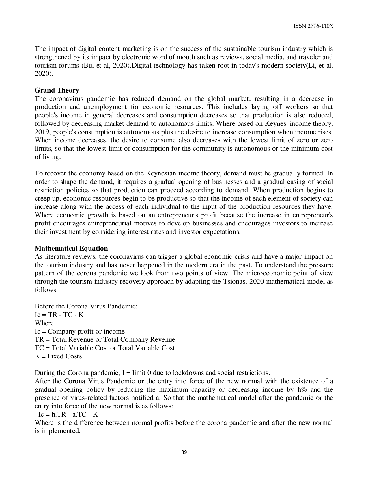 JURIS The The Impact of the Corona Virus Pandemic on the Macro Economy and the Tourism Industry in the Digital Age