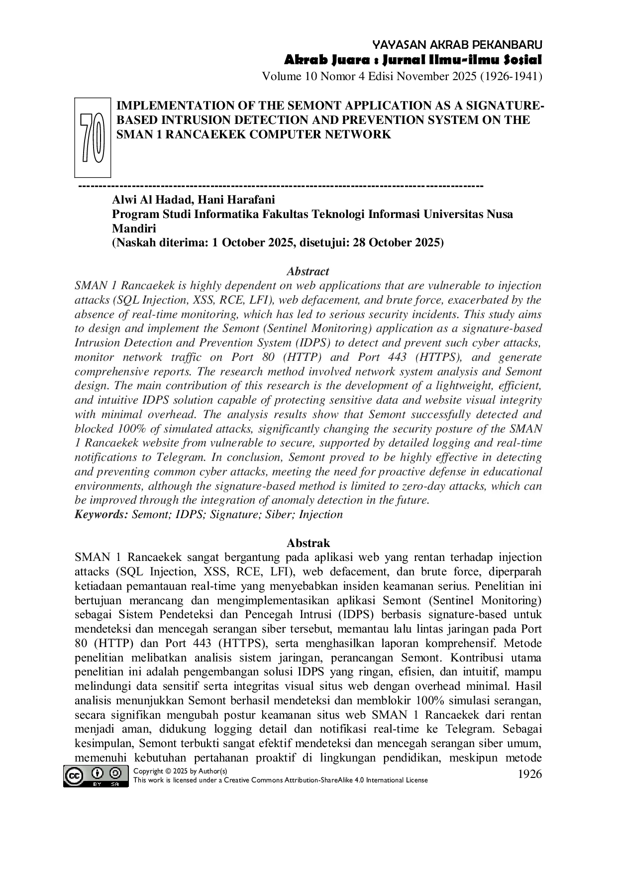JURIS Implementasi Aplikasi Semont Sebagai Sistem Pendeteksi Dan Pencegah Intrusi Berbasis Signature