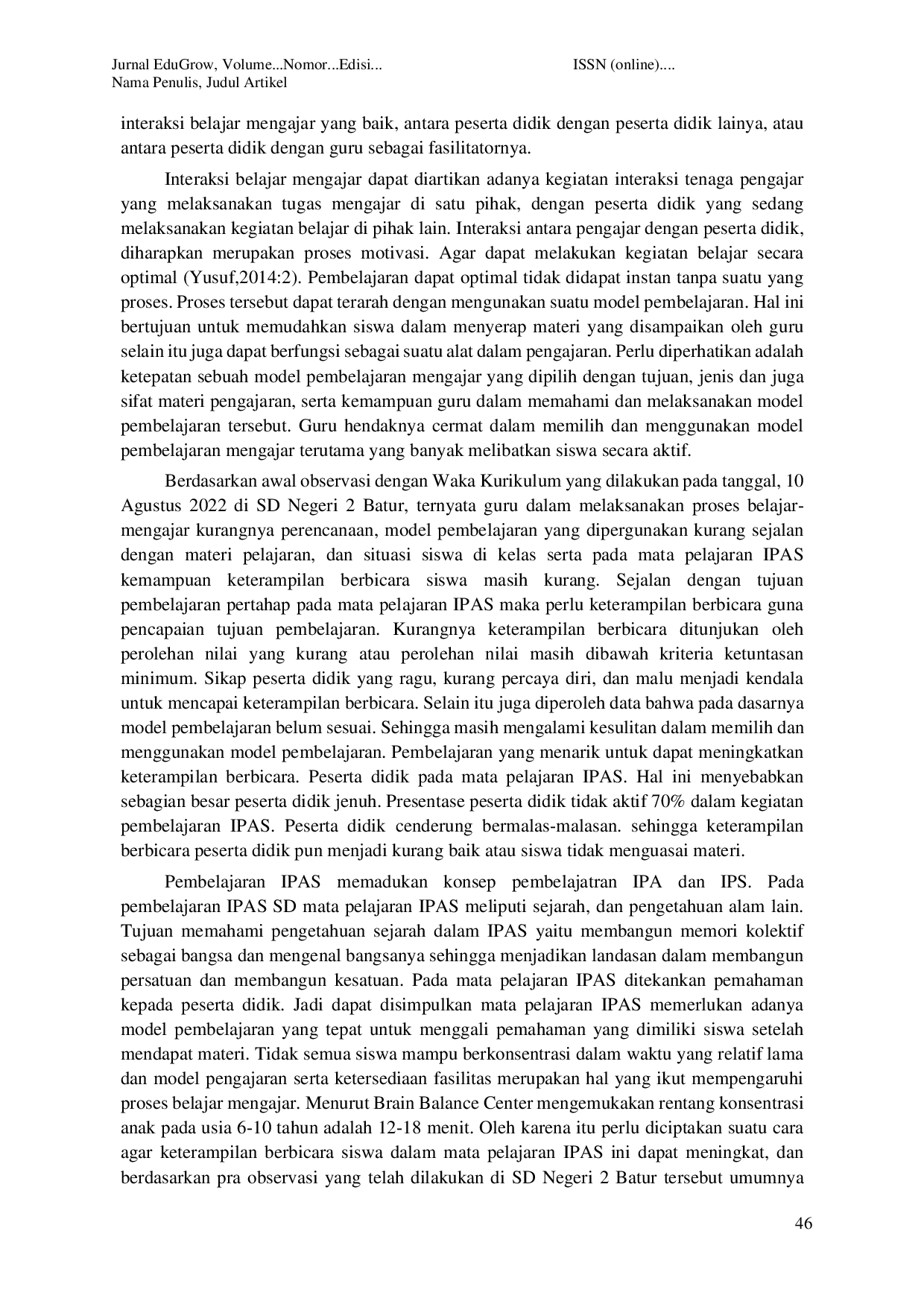 JURIS Penerapan Model Pembelajaran Time Token dalam Meningkatkan Kemampuan Berbicara Peserta Didik Kelas IV SD Negeri 2 Batur Banjarnegara