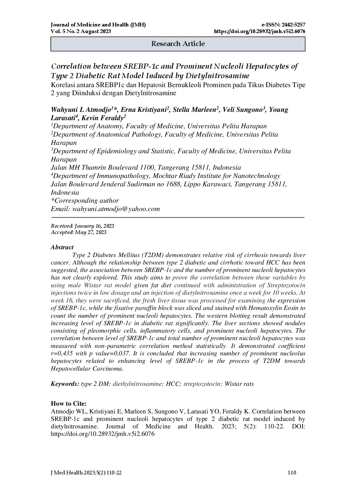 juris Correlation between SREBP 1c and Prominent Nucleoli Hepatocytes of Type 2 Diabetic Rat Model Induced by Dietylnitrosamine
