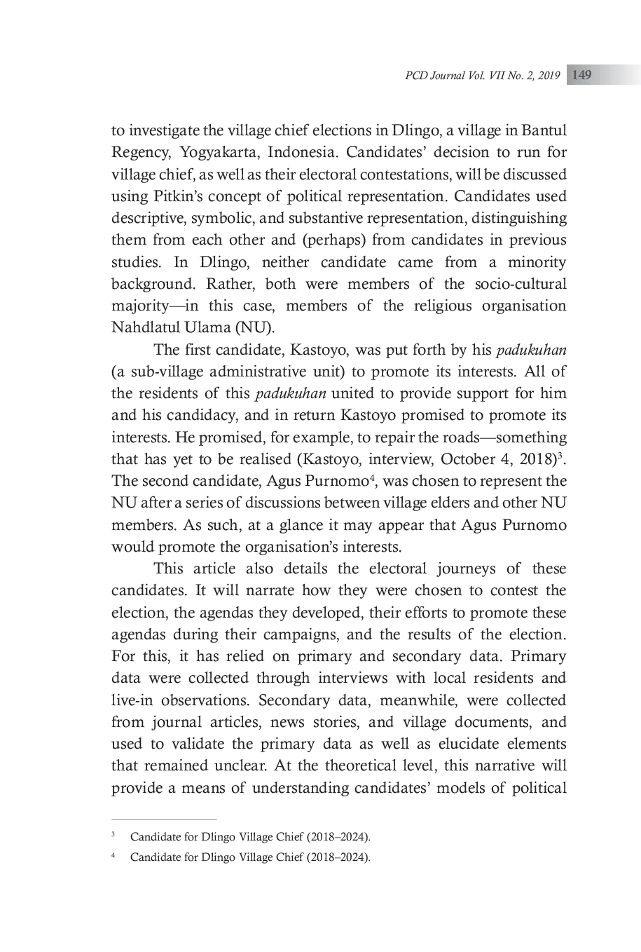 JURIS Models of Political Representation A Study of Village Chief Elections and Candidacies