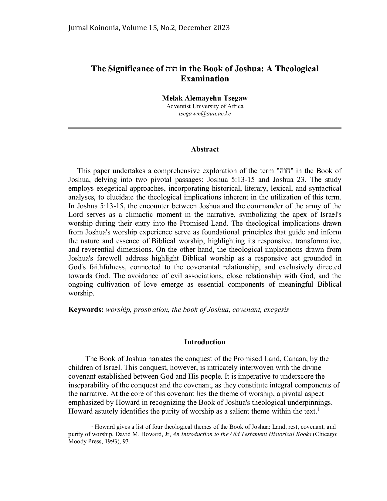 JURIS The Significance of ii in the Book of Joshua A Theological Examination
