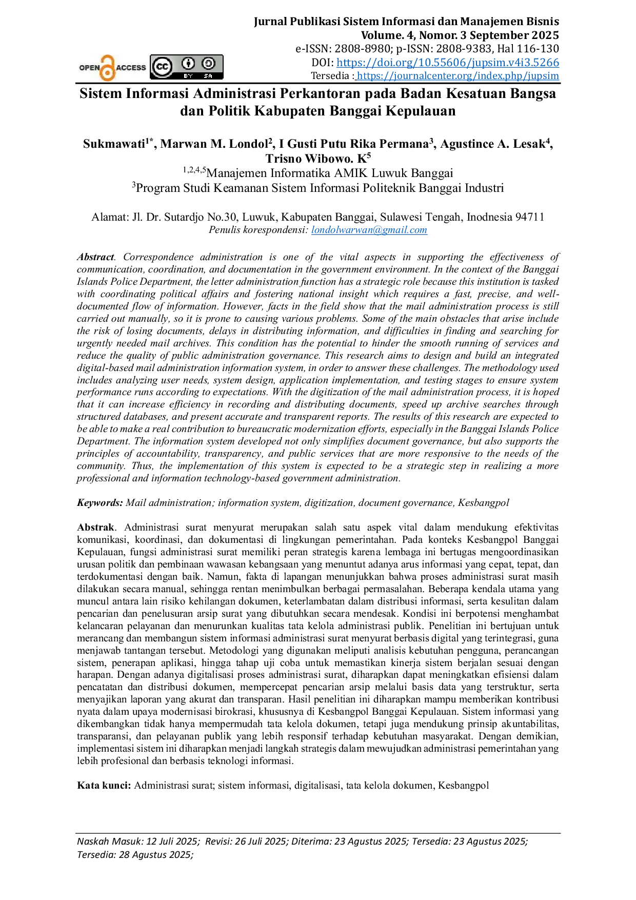 JURIS Sistem Informasi Administrasi Perkantoran pada Badan Kesatuan Bangsa dan Politik Kabupaten Banggai Kepulauan