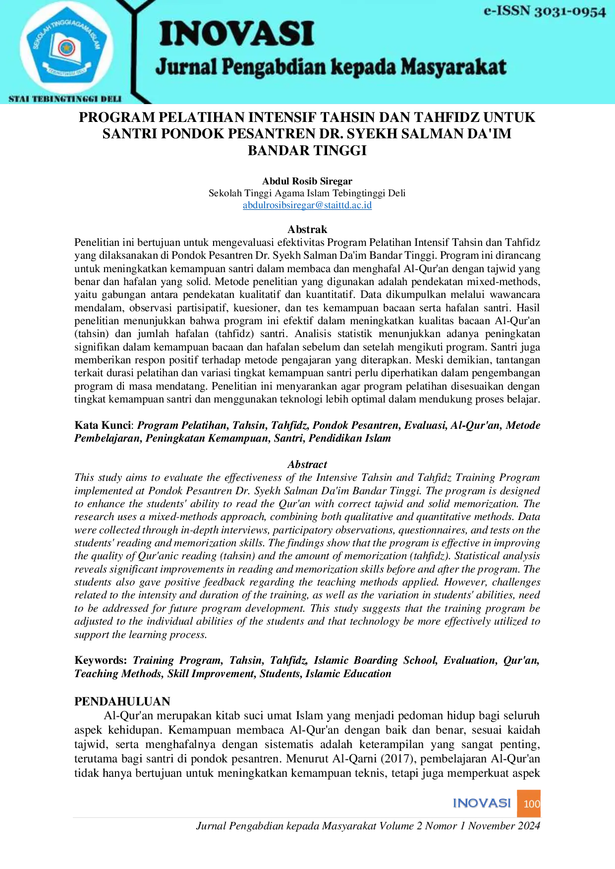 juris Program Pelatihan Intensif Tahsin dan Tahfidz untuk Santri Pondok Pesantren Dr Syekh Salman Da im Bandar Tinggi