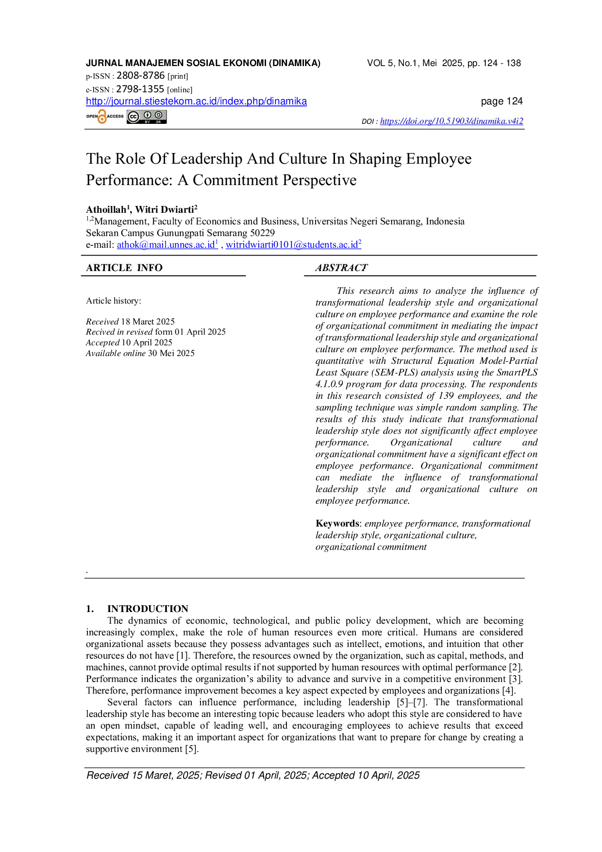 JURIS Peran Kepemimpinan dan Budaya dalam Membentuk Kinerja Karyawan Perspektif Komitmen