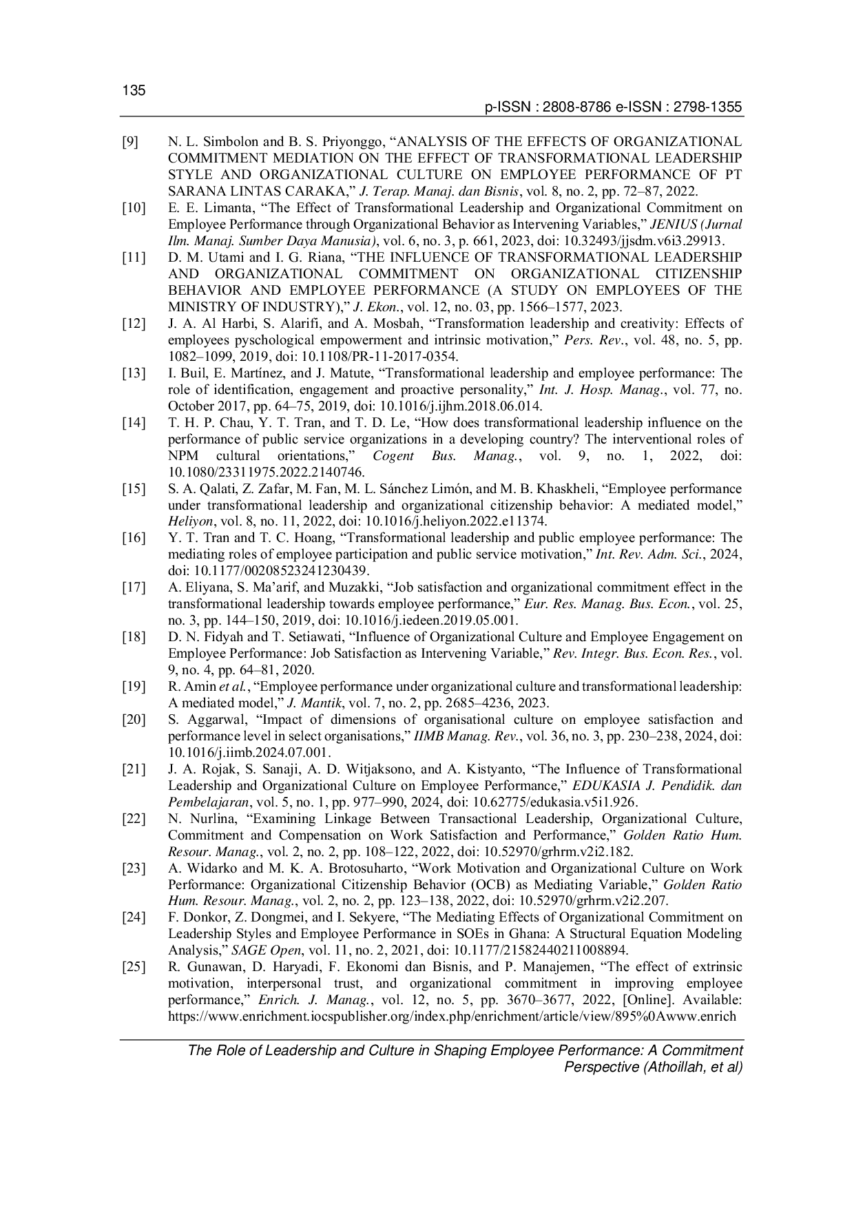 JURIS Peran Kepemimpinan dan Budaya dalam Membentuk Kinerja Karyawan Perspektif Komitmen