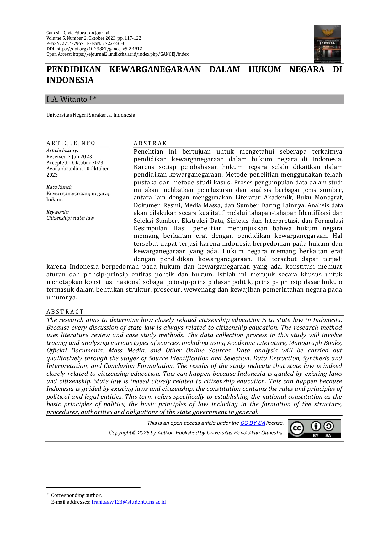 JURIS Pendidikan Kewarganegaraan dalam Hukum Negara di Indonesia