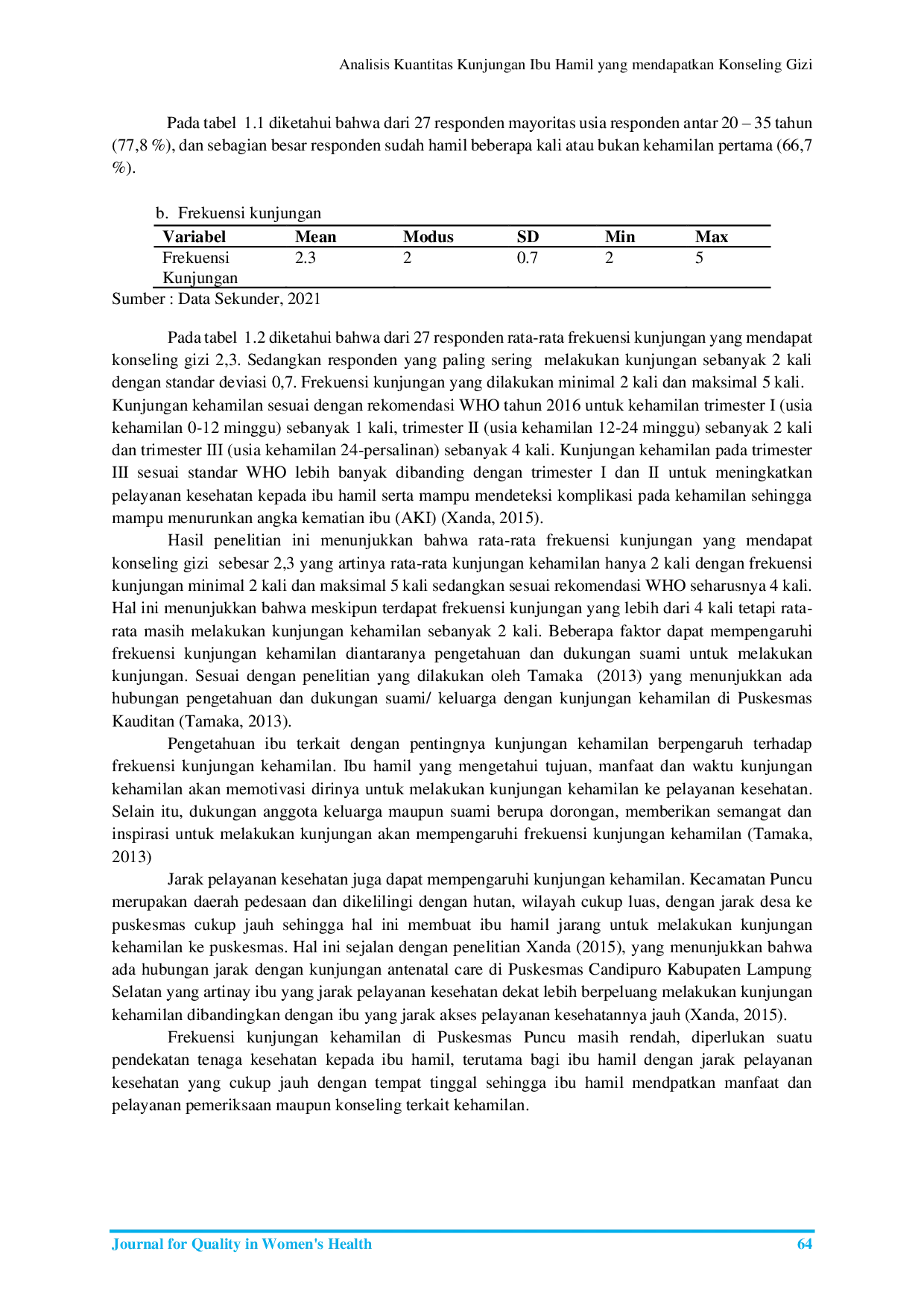 JURIS Analisis Kuantitas Kunjungan Ibu Hamil yang mendapatkan Konseling Gizi terhadap peningkatan Berat Badan