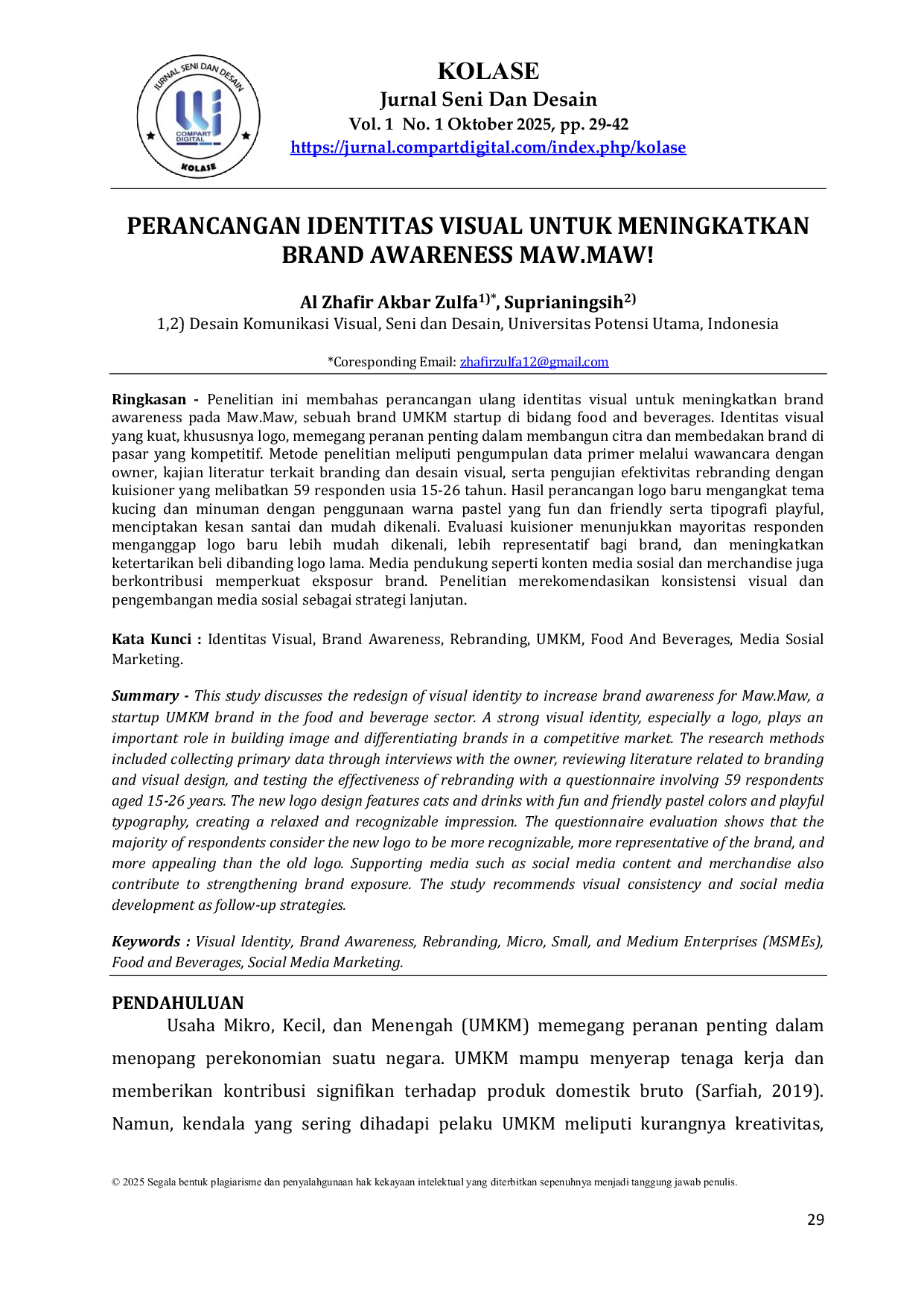 JURIS Perancangan Identitas Visual untuk Meningkatkan Brand Awareness Maw Maw