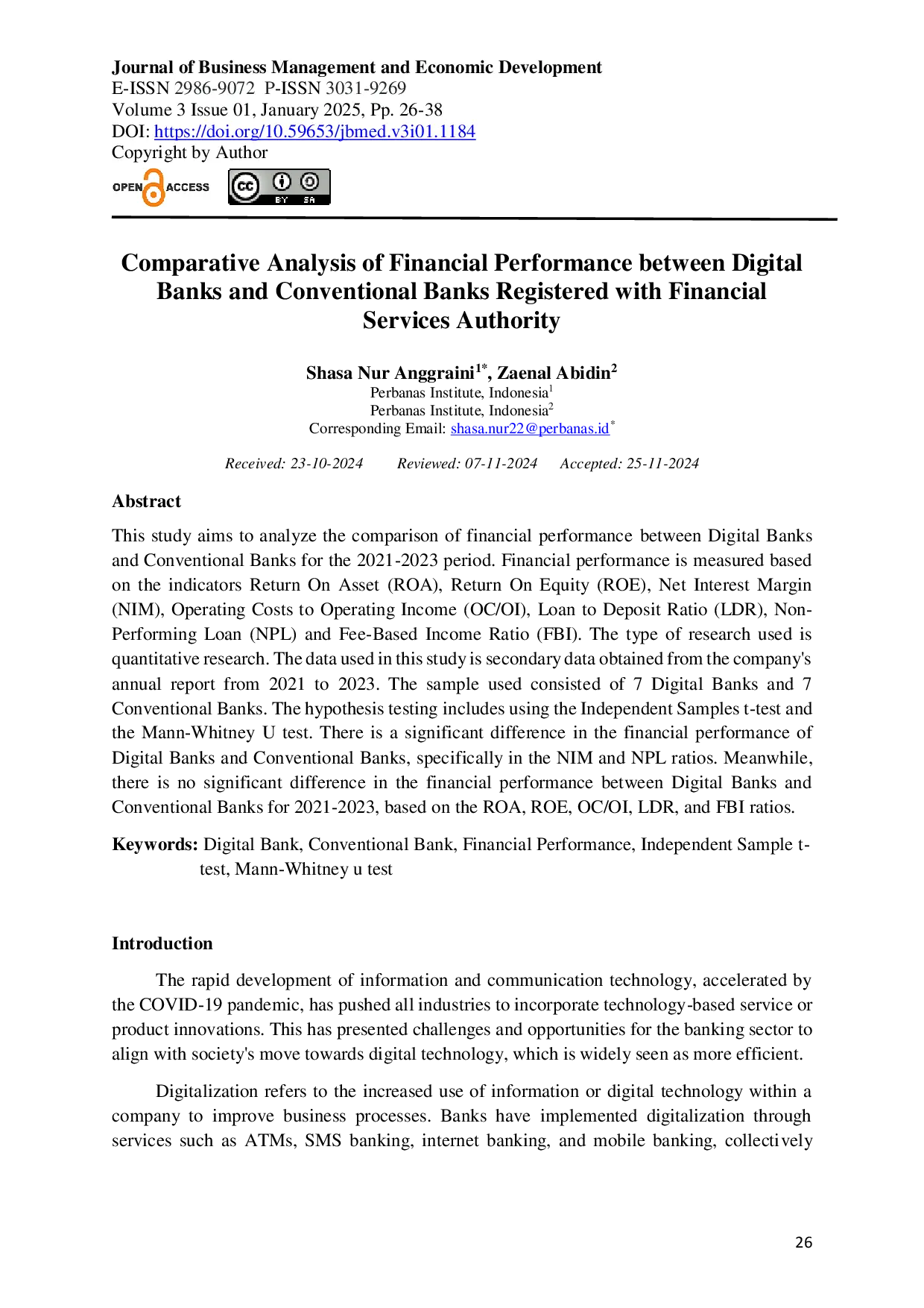 JURIS Comparative Analysis of Financial Performance between Digital Banks and Conventional Banks Registered with Financial Services Authority