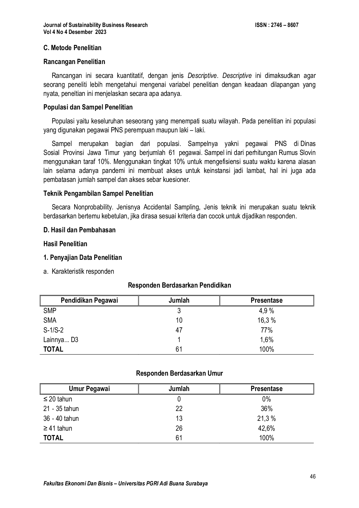 JURIS Pengaruh Kualitas Sumber Daya Manusia SDM dan Profesionalisme Kerja Terhadap Kinerja Pegawai Pada Dinas Sosial Provinsi Jawa Timur