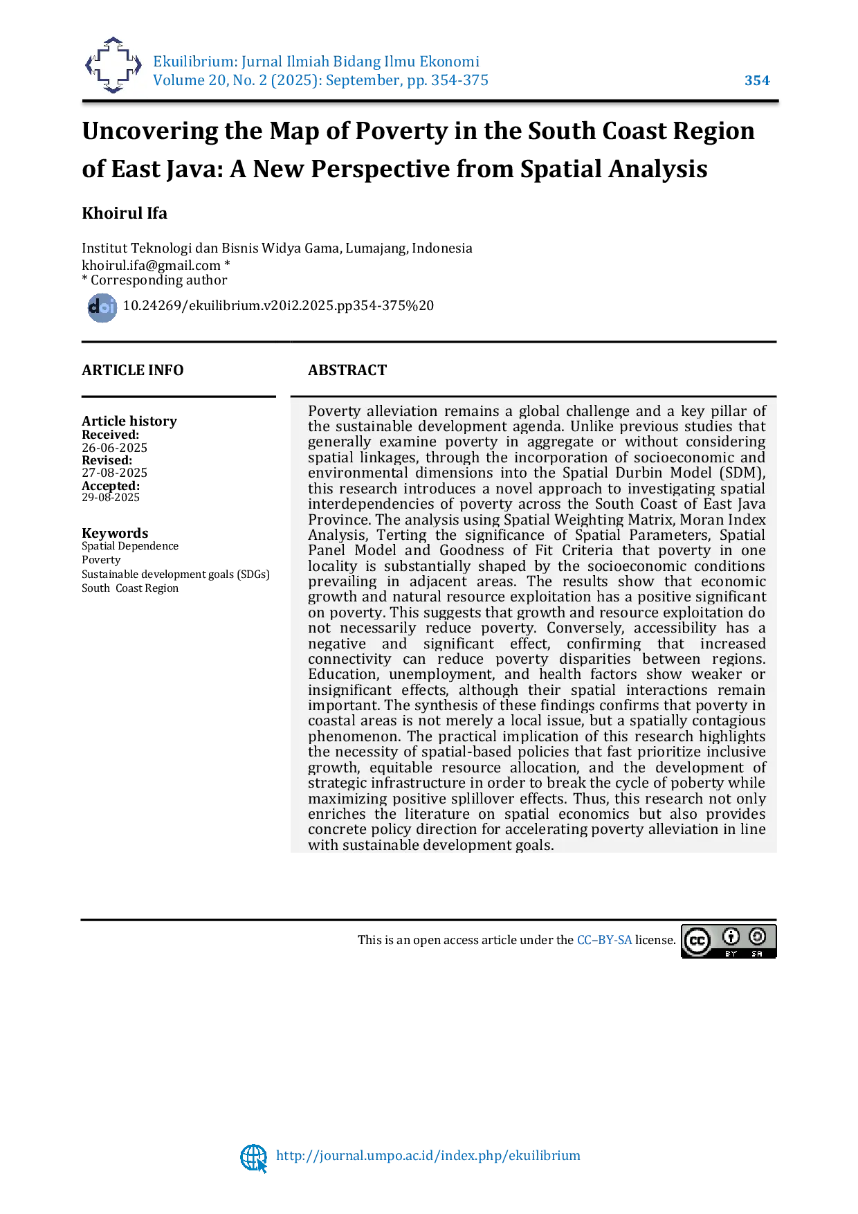 JURIS Uncovering the Map of Poverty in the South Coast Region of East Java A New Perspective from Spatial Analysis