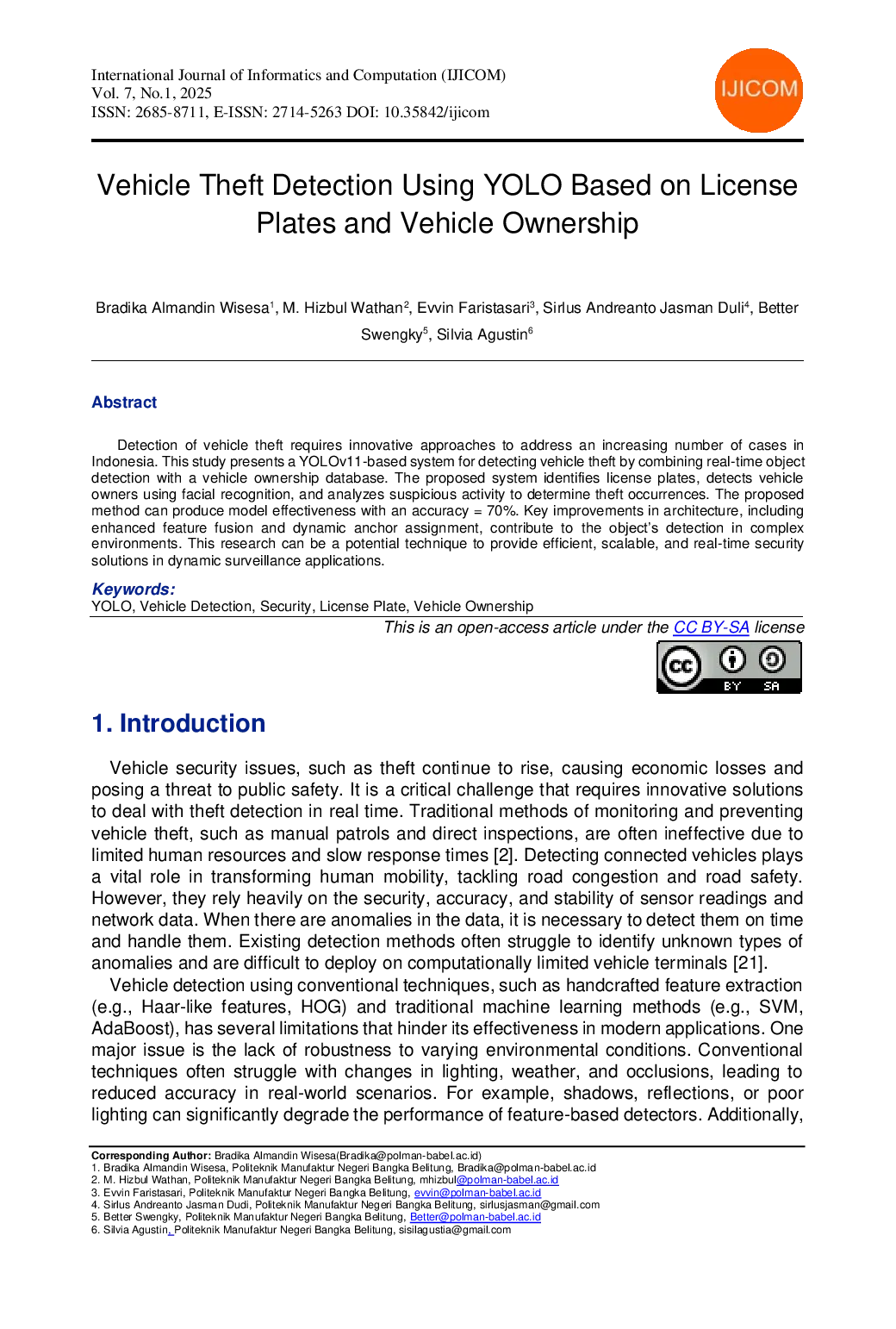 JURIS Vehicle Theft Detection Using YOLO Based on License Plates and Vehicle Ownership