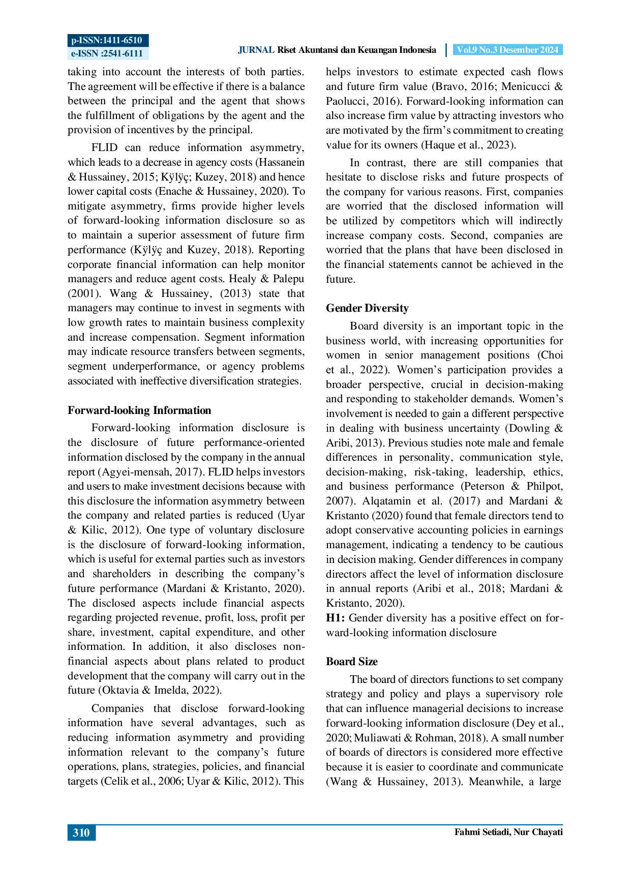 JURIS Forward Looking Information Disclosure The Role of The Board of Directors