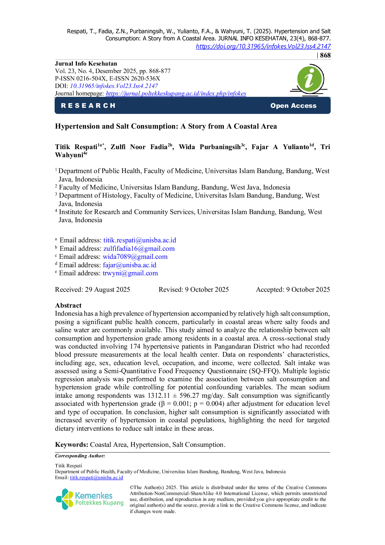JURIS Hypertension and Salt Consumption A Story from A Coastal Area