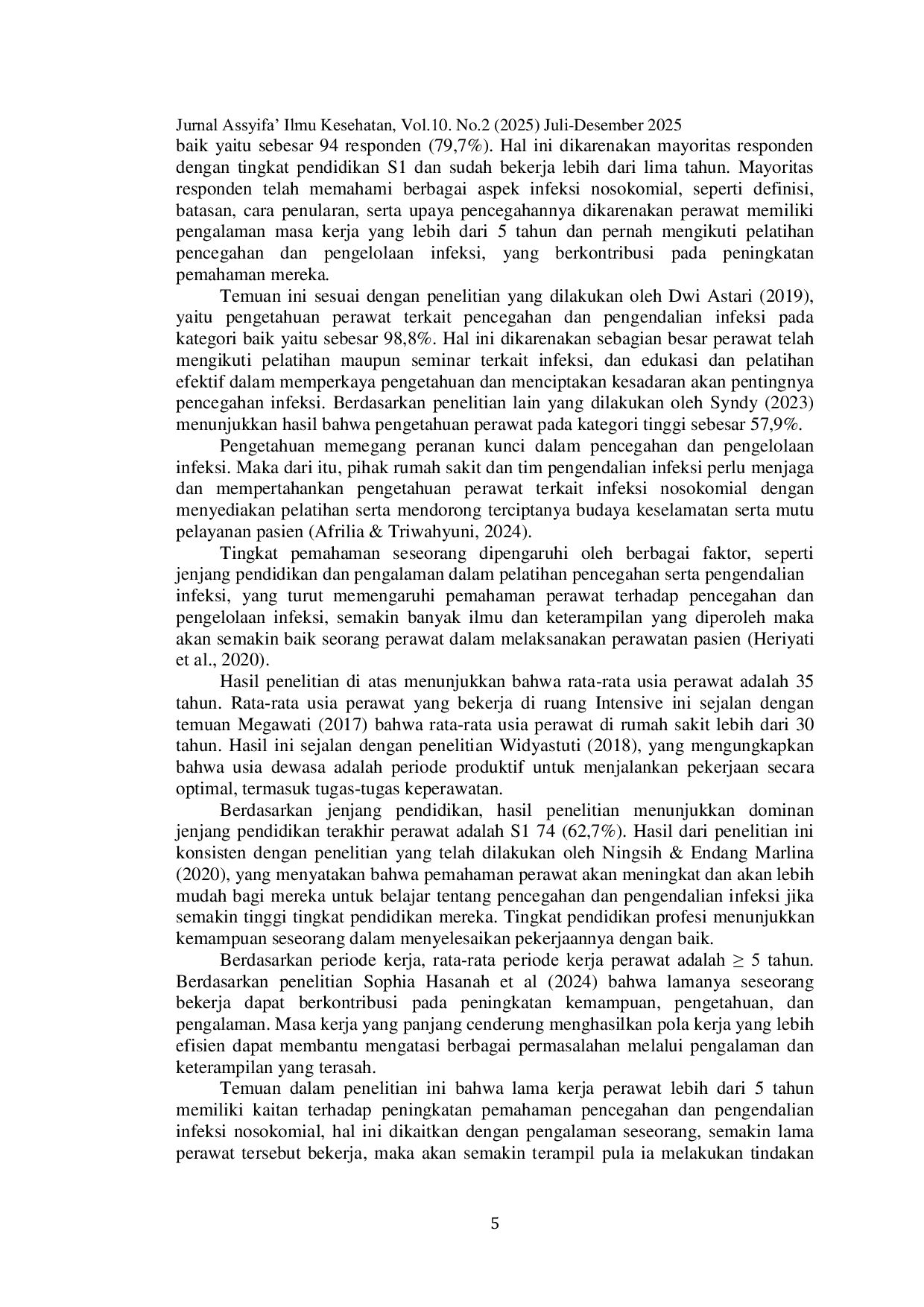 JURIS Pengetahuan Pencegahan dan Pengendalian Infeksi Nosokomial Pada Perawat di Ruang Intensive RSUD dr Zainoel Abidin Banda Aceh