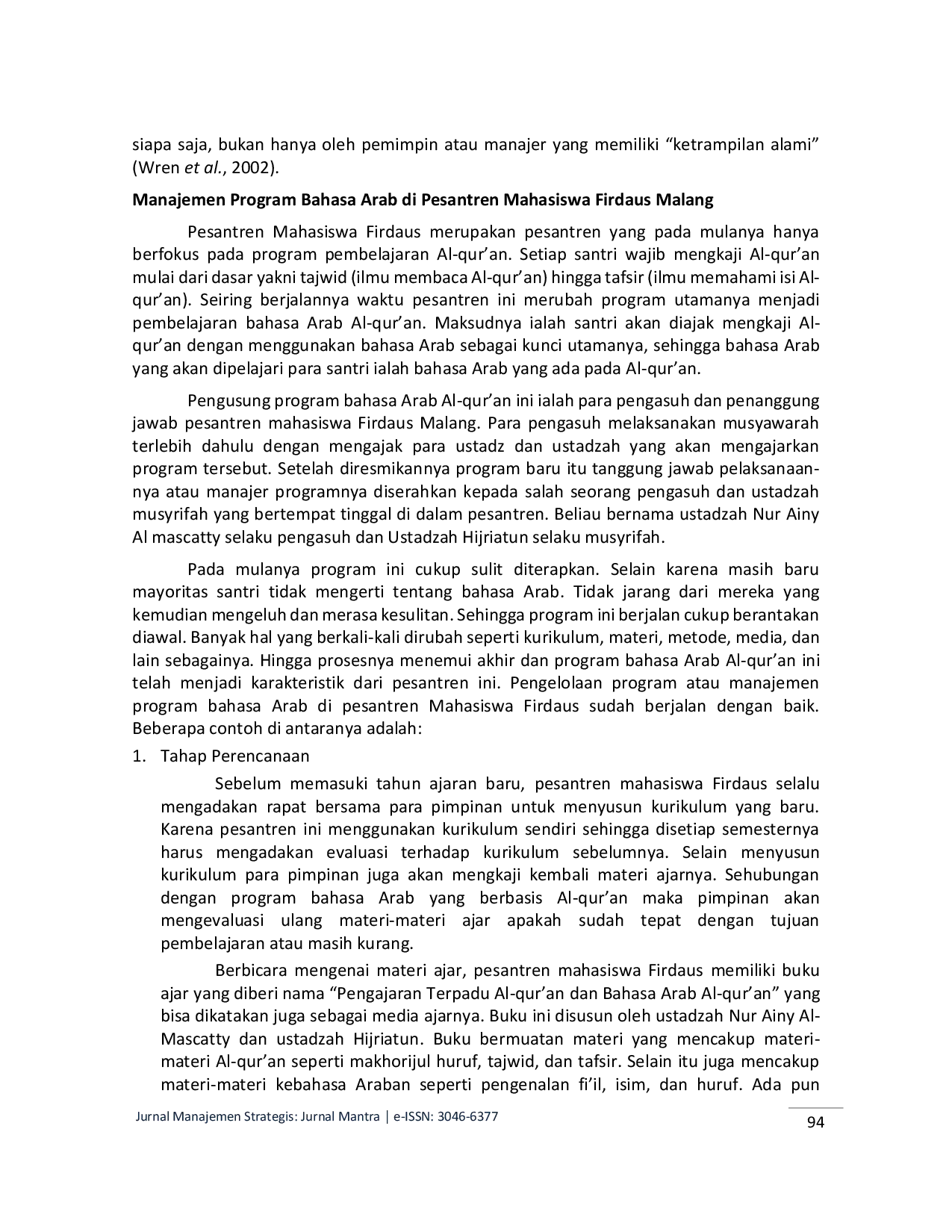 JURIS Manajemen Program Bahasa Arab di Pesantren Mahasiswa Firdaus Malang Berdasarkan Teori Henry Fayol
