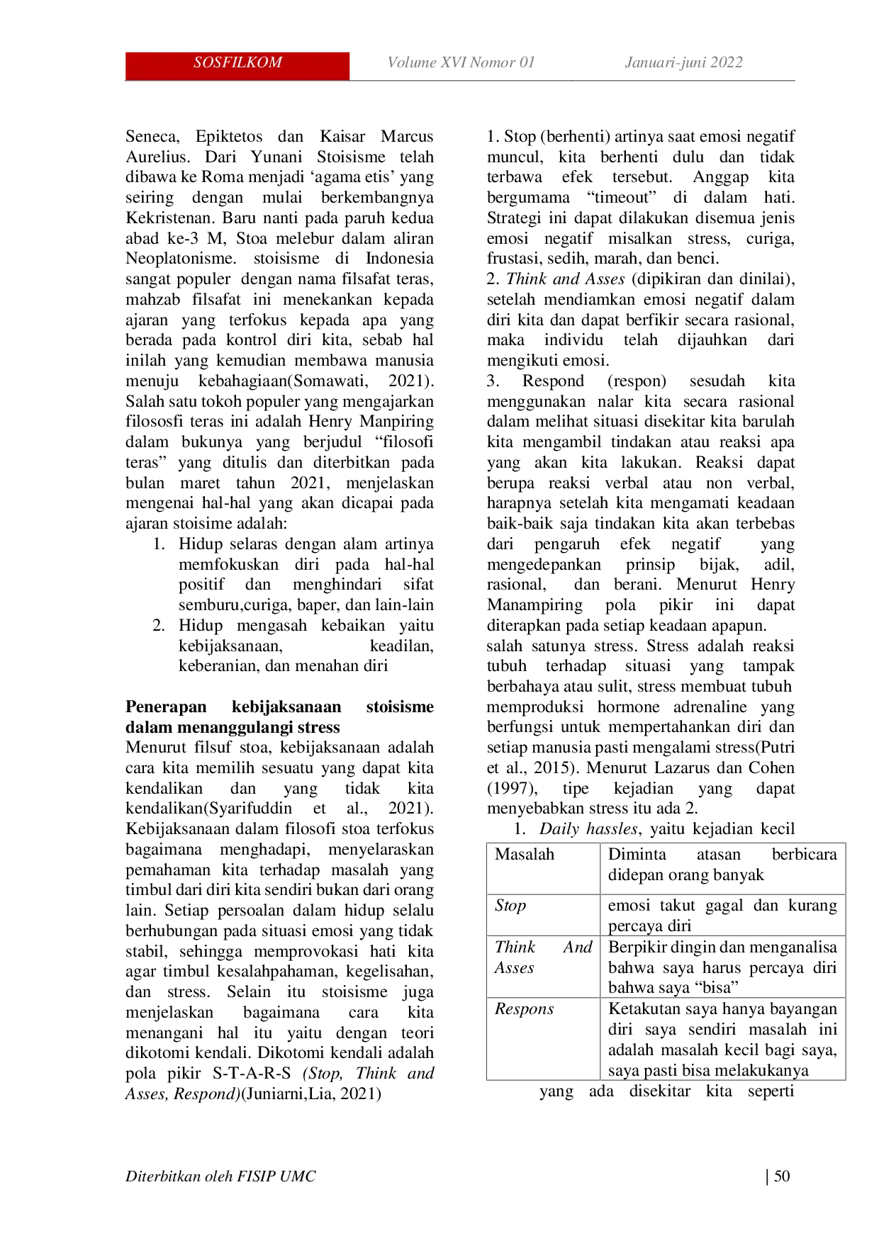 JURIS Nilai Kebijaksanaan Filosofi Stoisisme dalam Pengendalian Stress